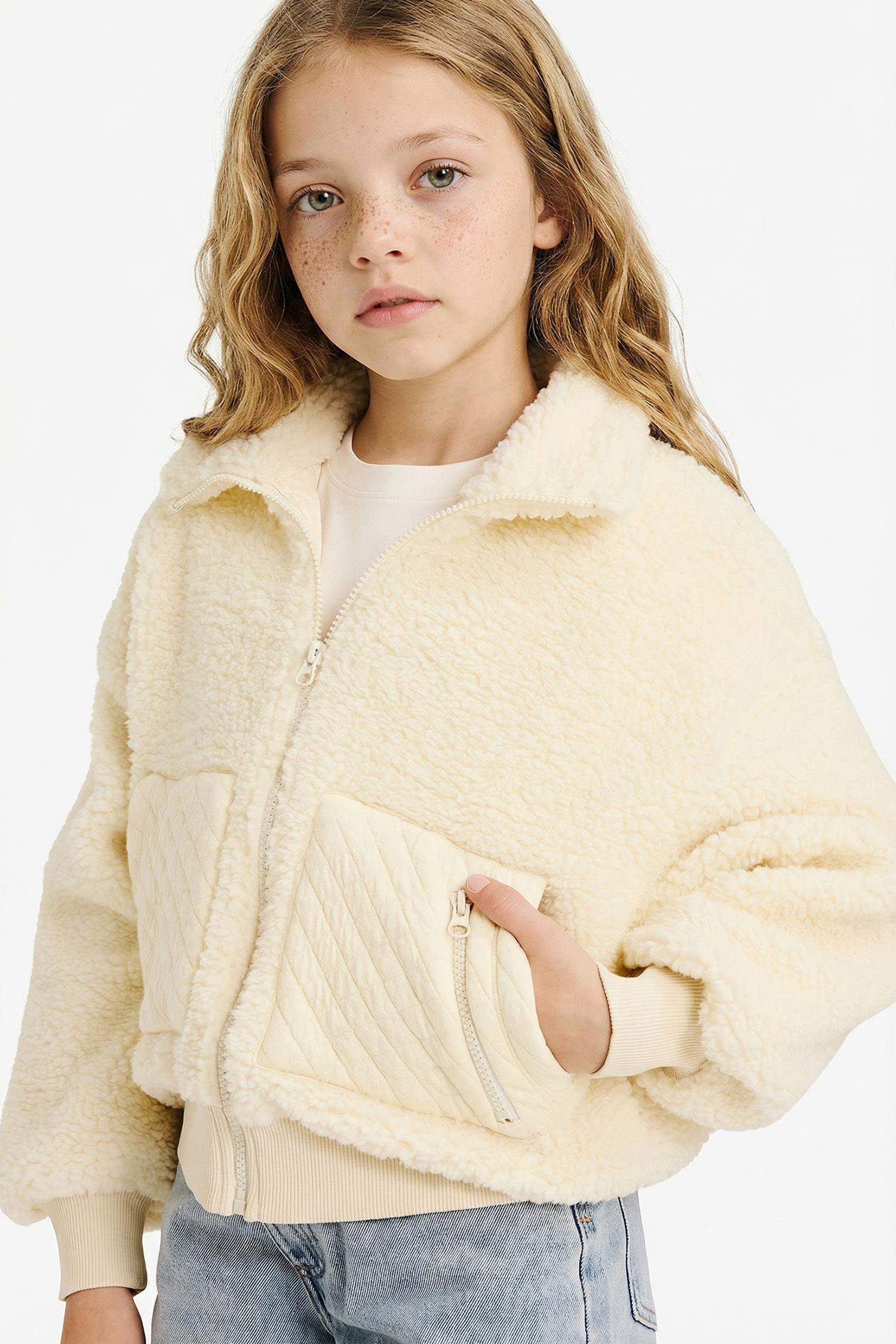 Kız Çocuk Dik Yaka Fermuarlı Polar Hırka