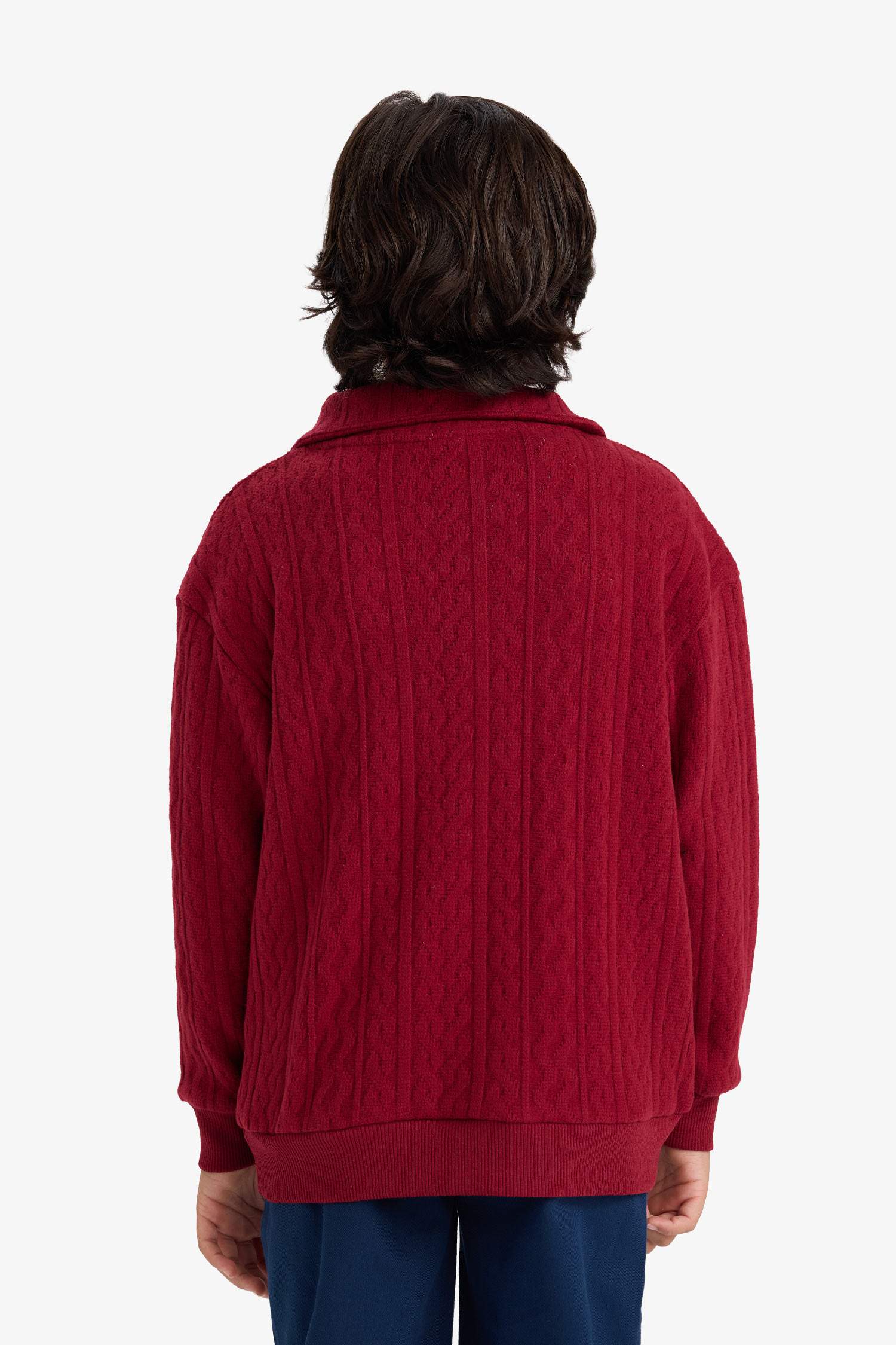 Erkek Çocuk Oversize Geniş Kalıp Yarım Fermuarlı Baskılı Jakarlı Sweatshirt