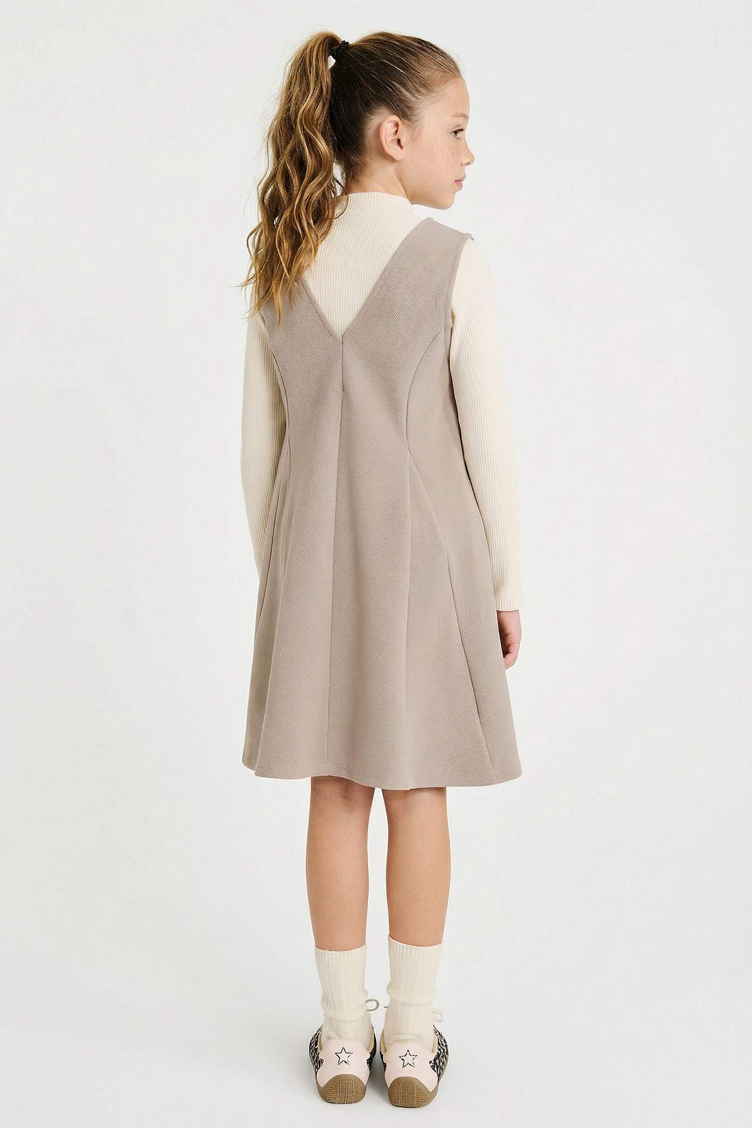 2'li Takım V Yaka Kolsuz Elbise Uzun Kollu Tişört Kız Çocuk