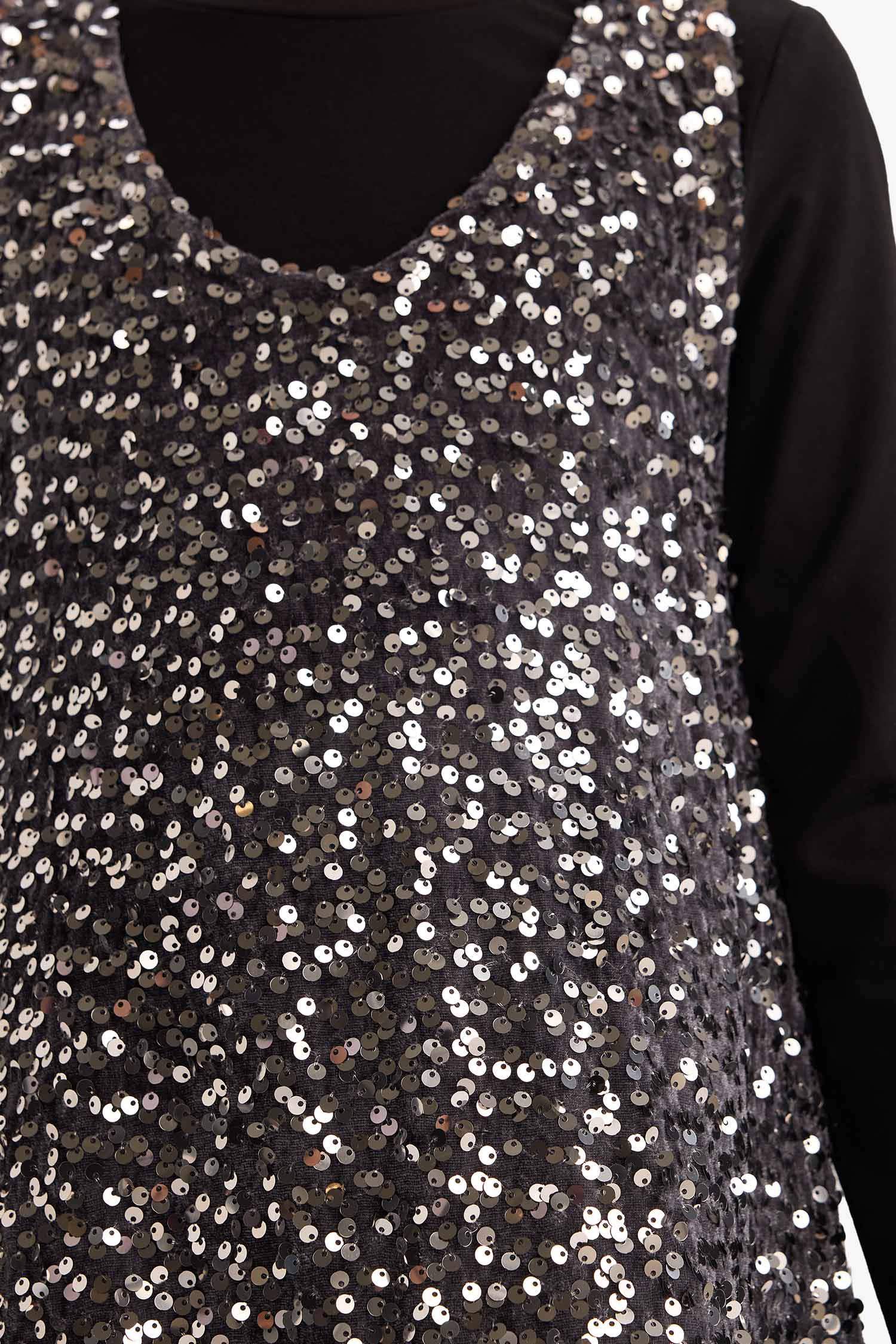 Набор из 2-х предметов для девочек: длиннорукавная футболка и платье без рукавов с пайетками