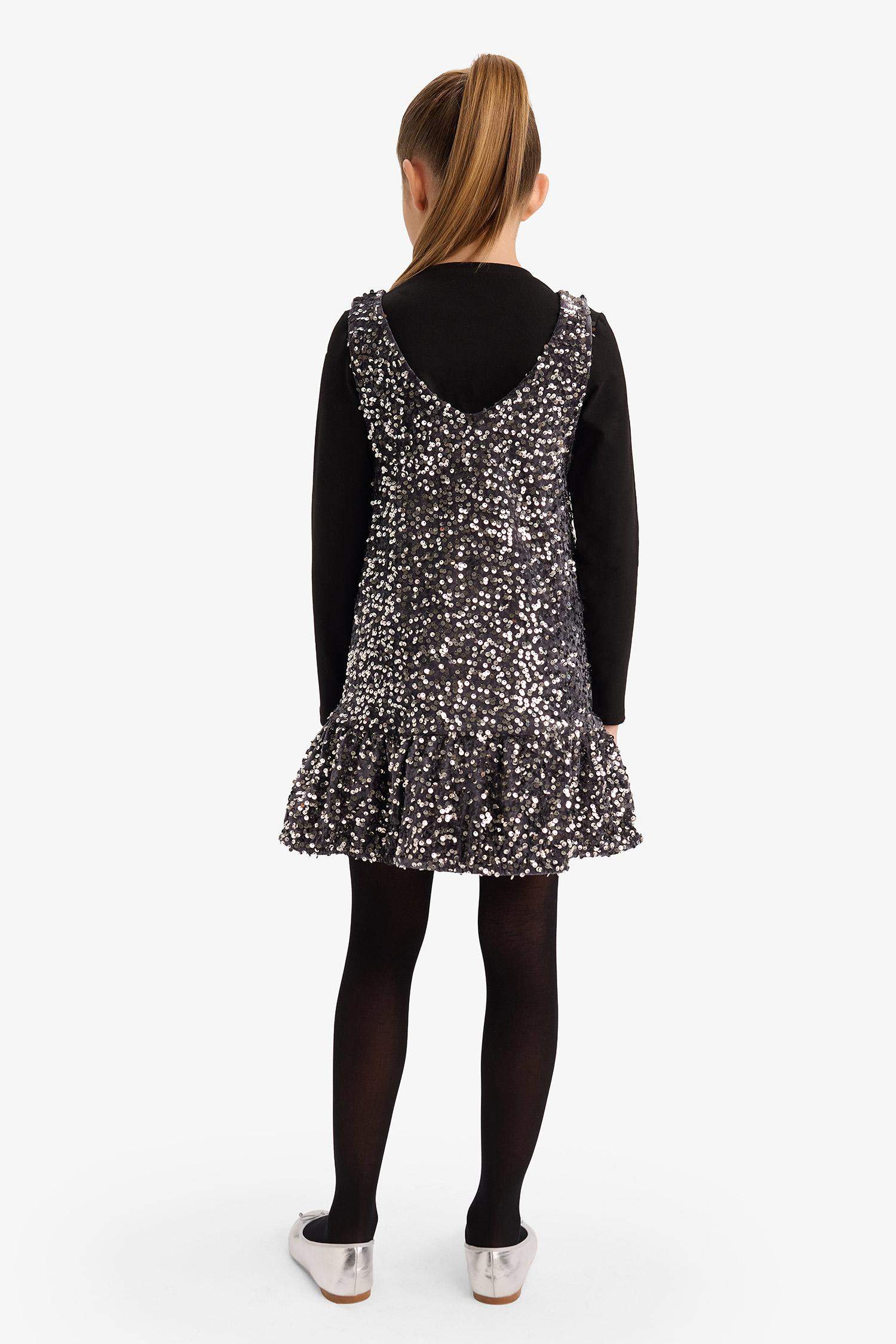 Набор из 2-х предметов для девочек: длиннорукавная футболка и платье без рукавов с пайетками