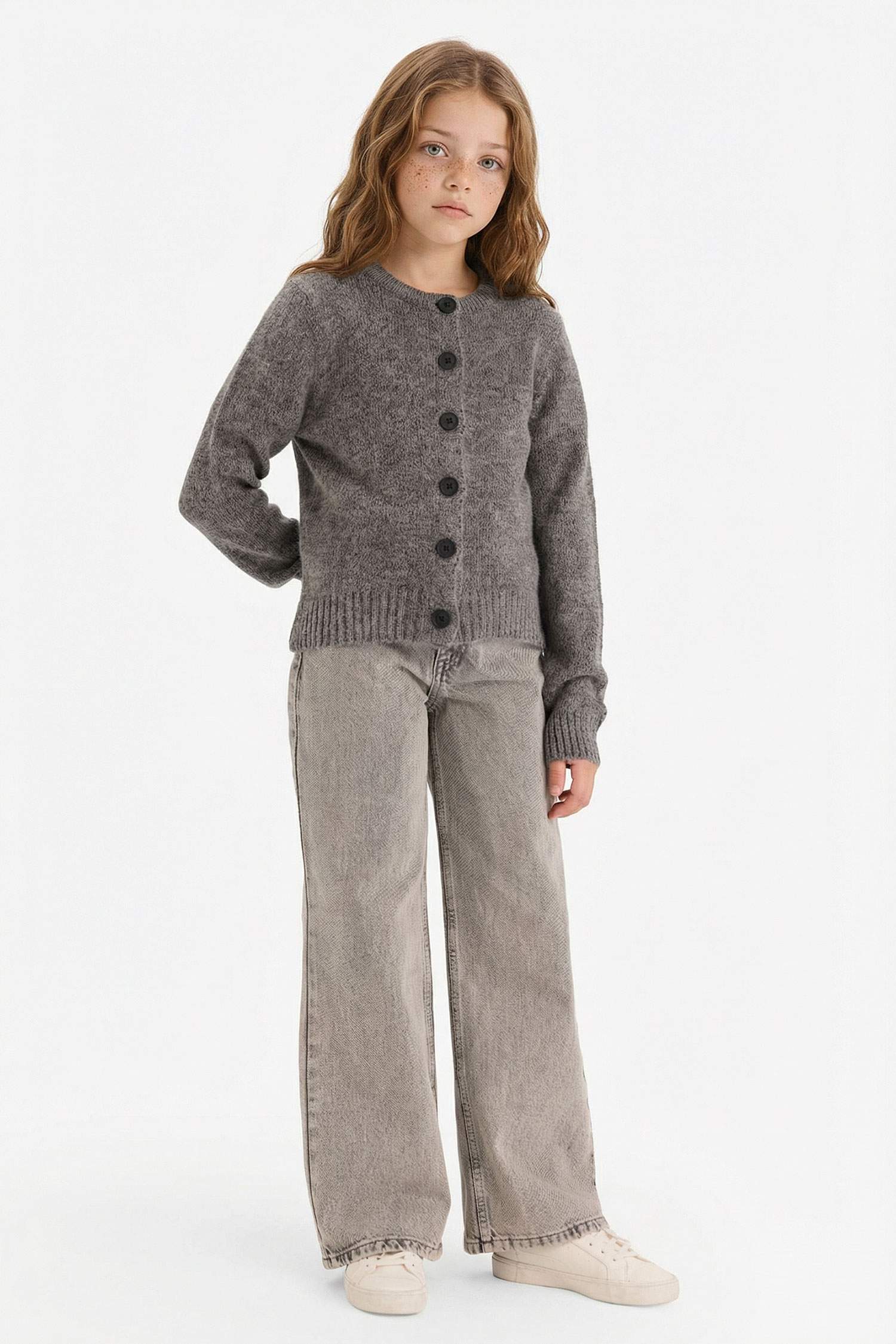 Kız Çocuk Düğmeli Triko Hırka