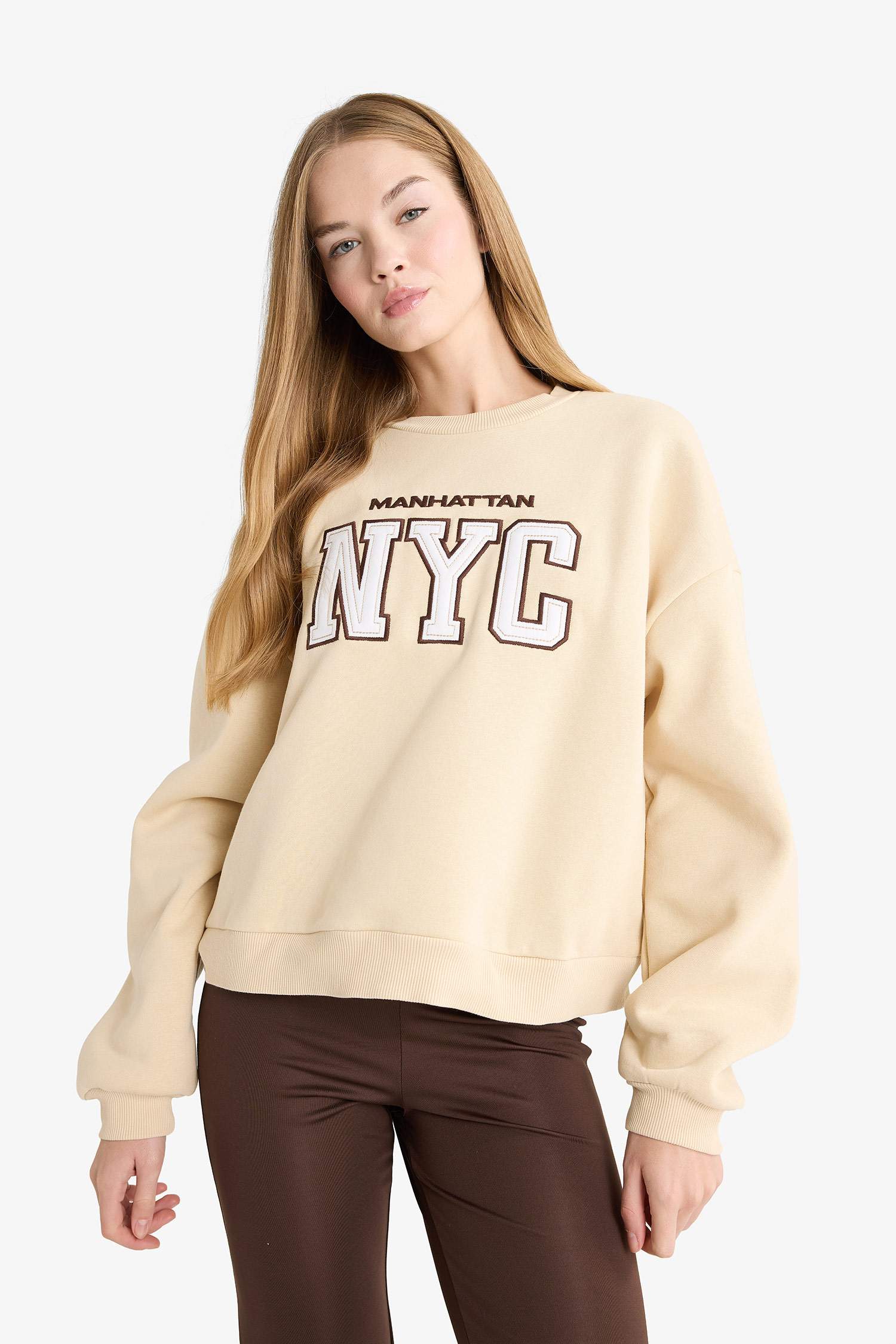 Regular Fit Bisiklet Yaka Baskılı Sweatshirt