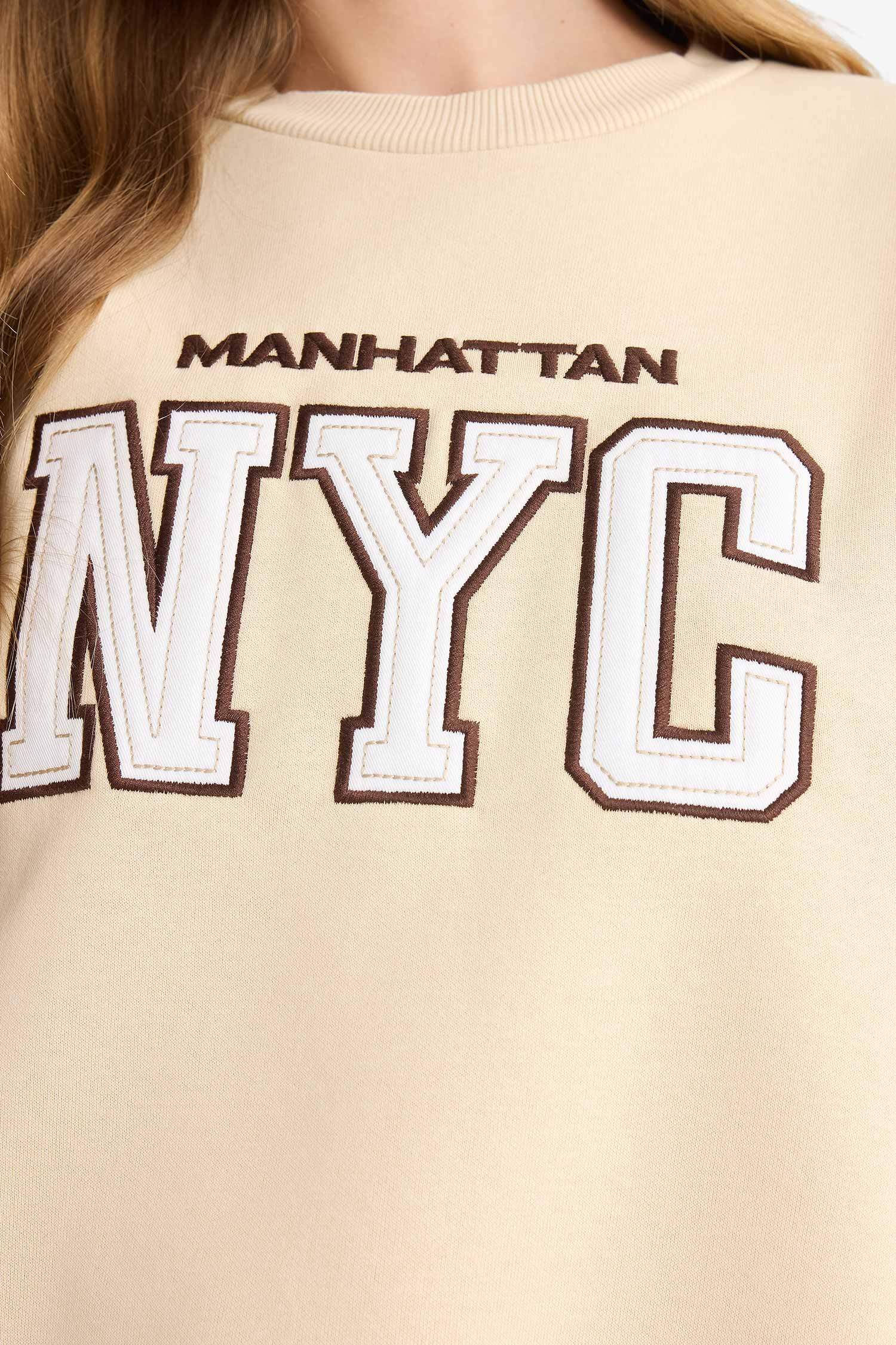 Regular Fit Bisiklet Yaka Baskılı Sweatshirt