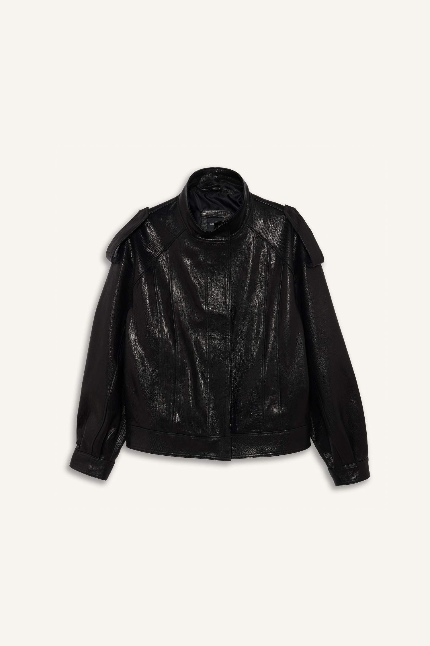 %100 Deri Oversize Geniş Kalıp Dik Yaka Fermuarlı Mont