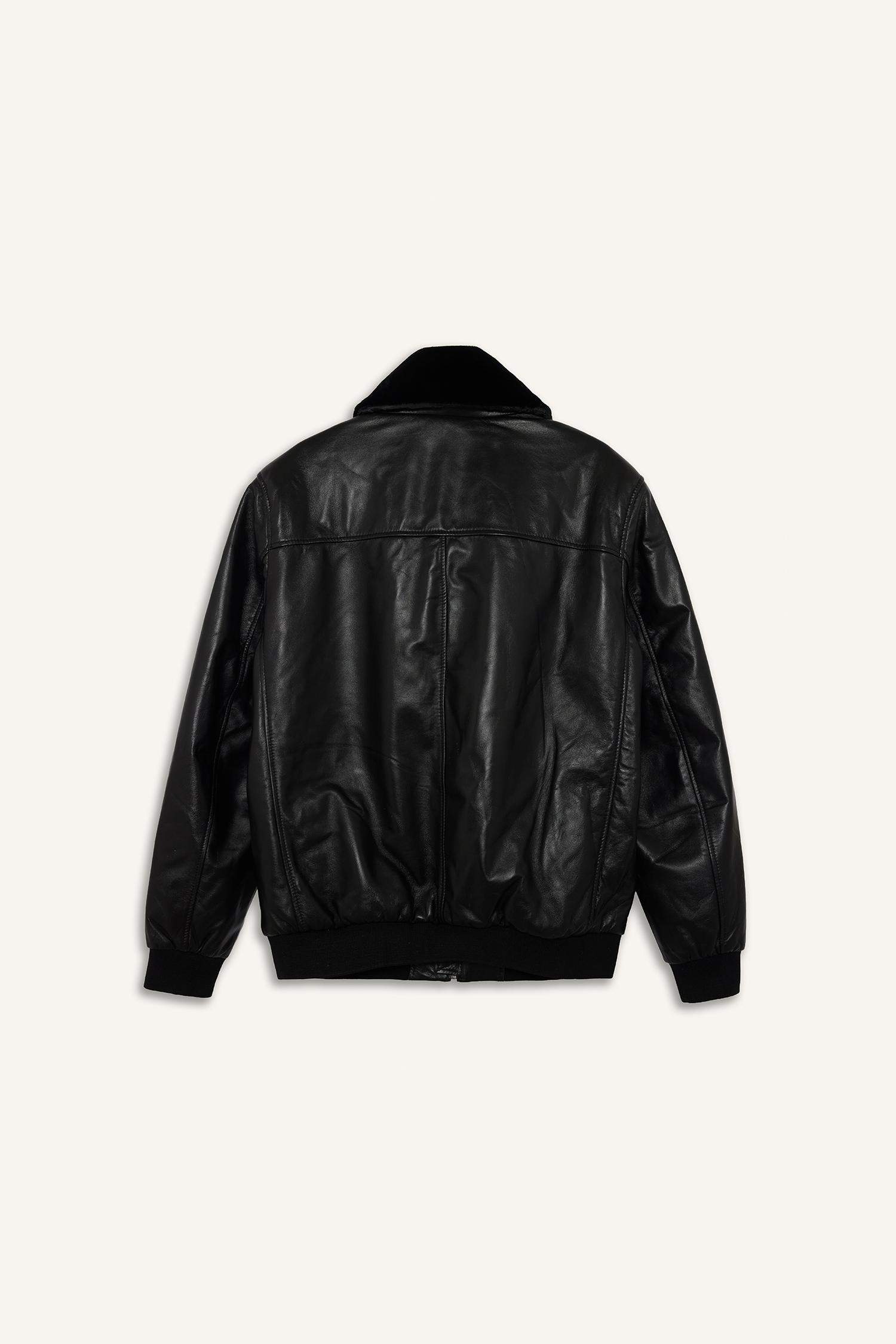 %100 Deri Premium Modern Fit Polo Yaka Astarlı Fermuarlı Mont