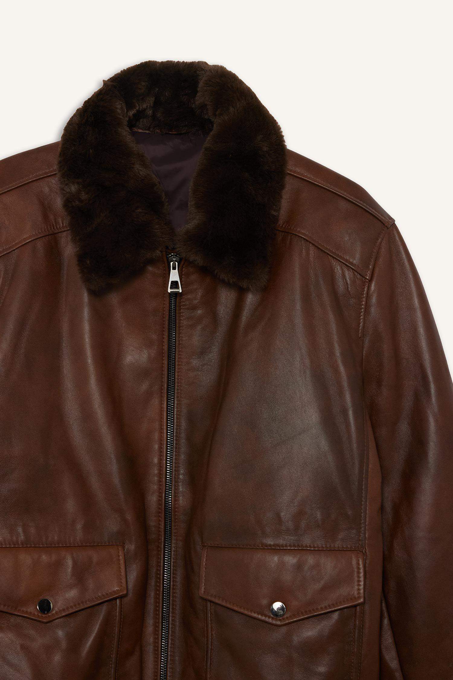 %100 Deri Premium Modern Fit Polo Yaka Astarlı Fermuarlı Mont