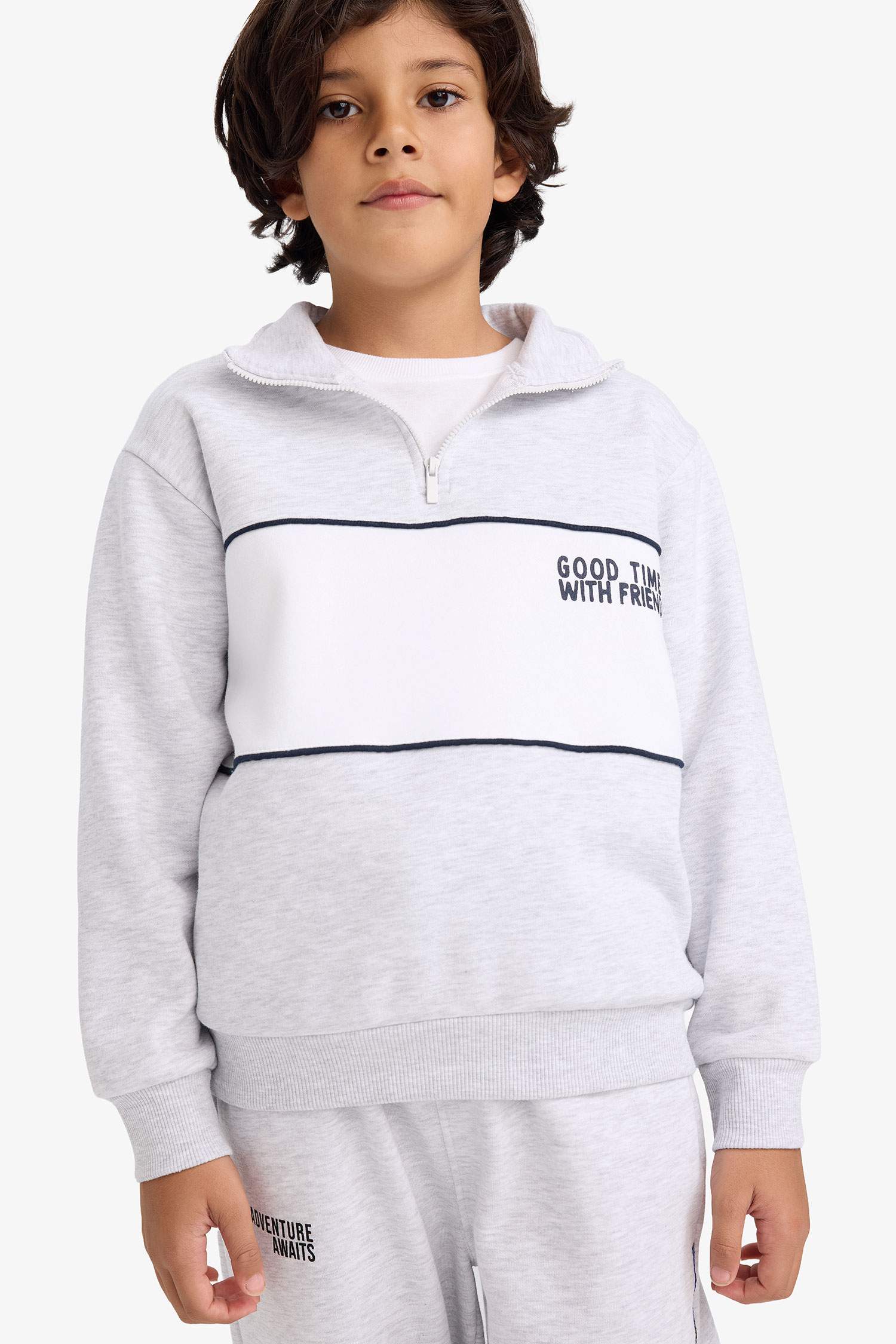 Erkek Çocuk Yarım Fermuarlı İçi Yumuşak Tüylü Sweatshirt