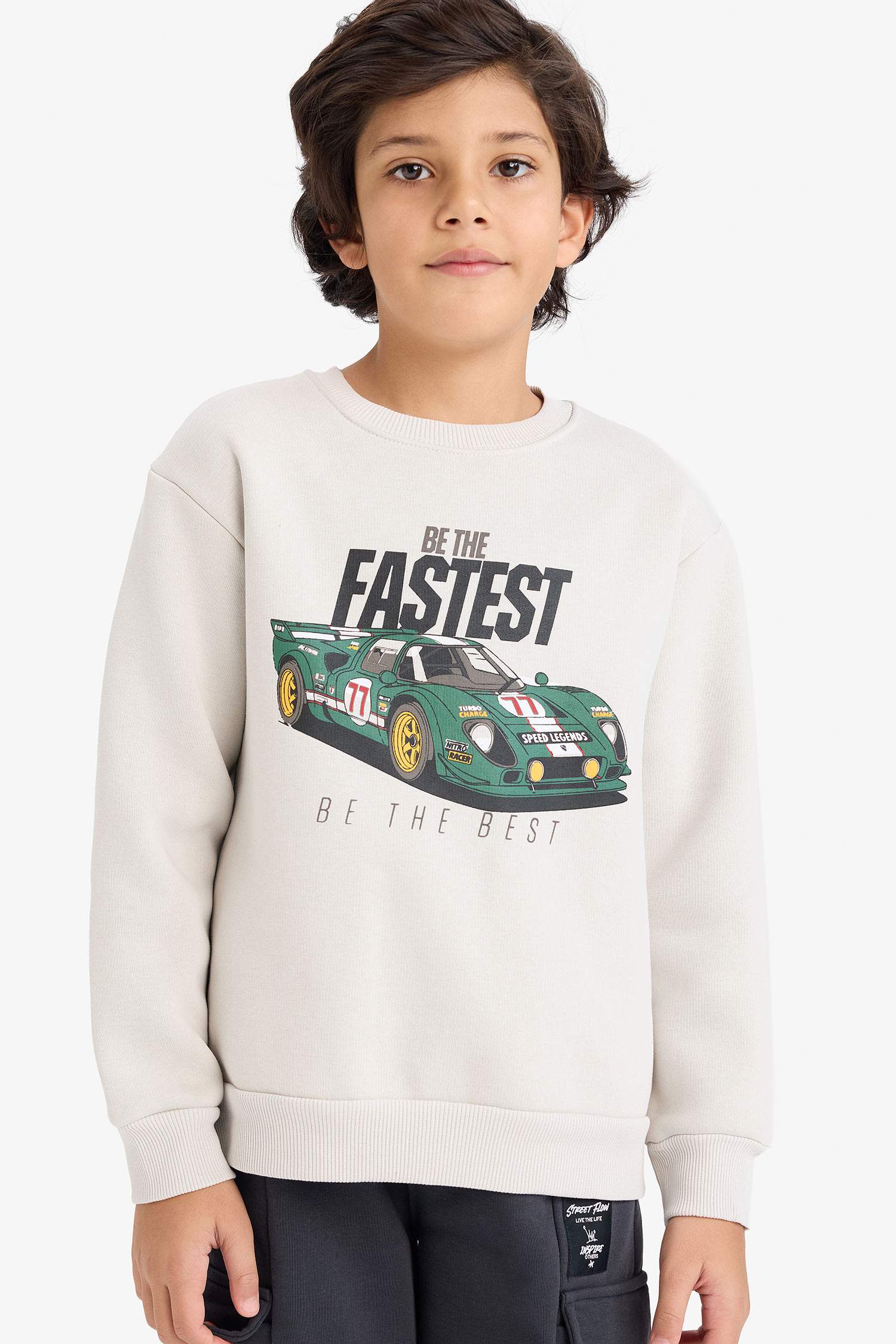 Erkek Çocuk Bisiklet Yaka Baskılı İçi Yumuşak Tüylü Sweatshirt