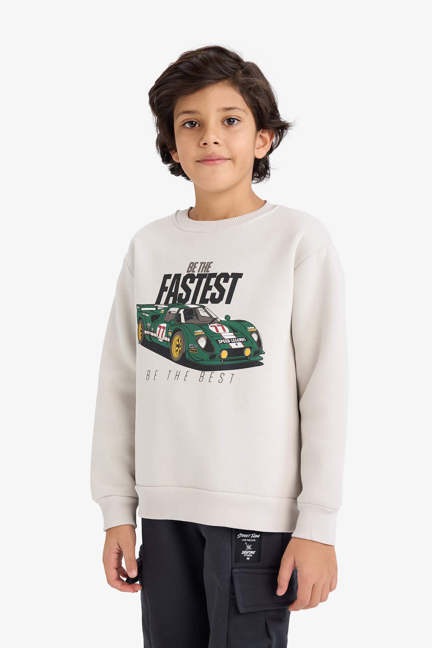Erkek Çocuk Bisiklet Yaka Baskılı İçi Yumuşak Tüylü Sweatshirt