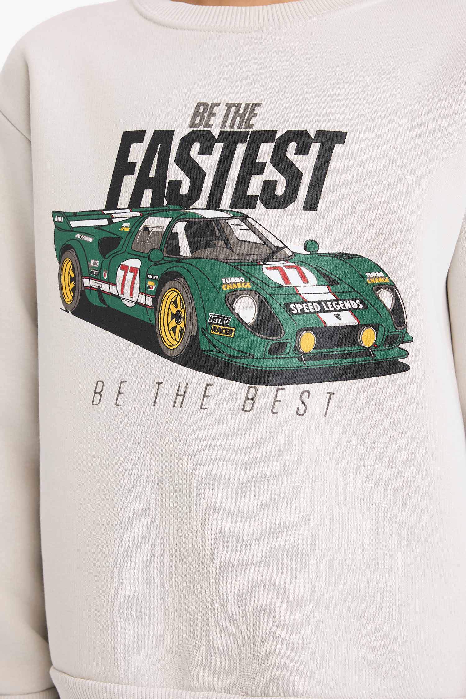 Erkek Çocuk Bisiklet Yaka Baskılı İçi Yumuşak Tüylü Sweatshirt