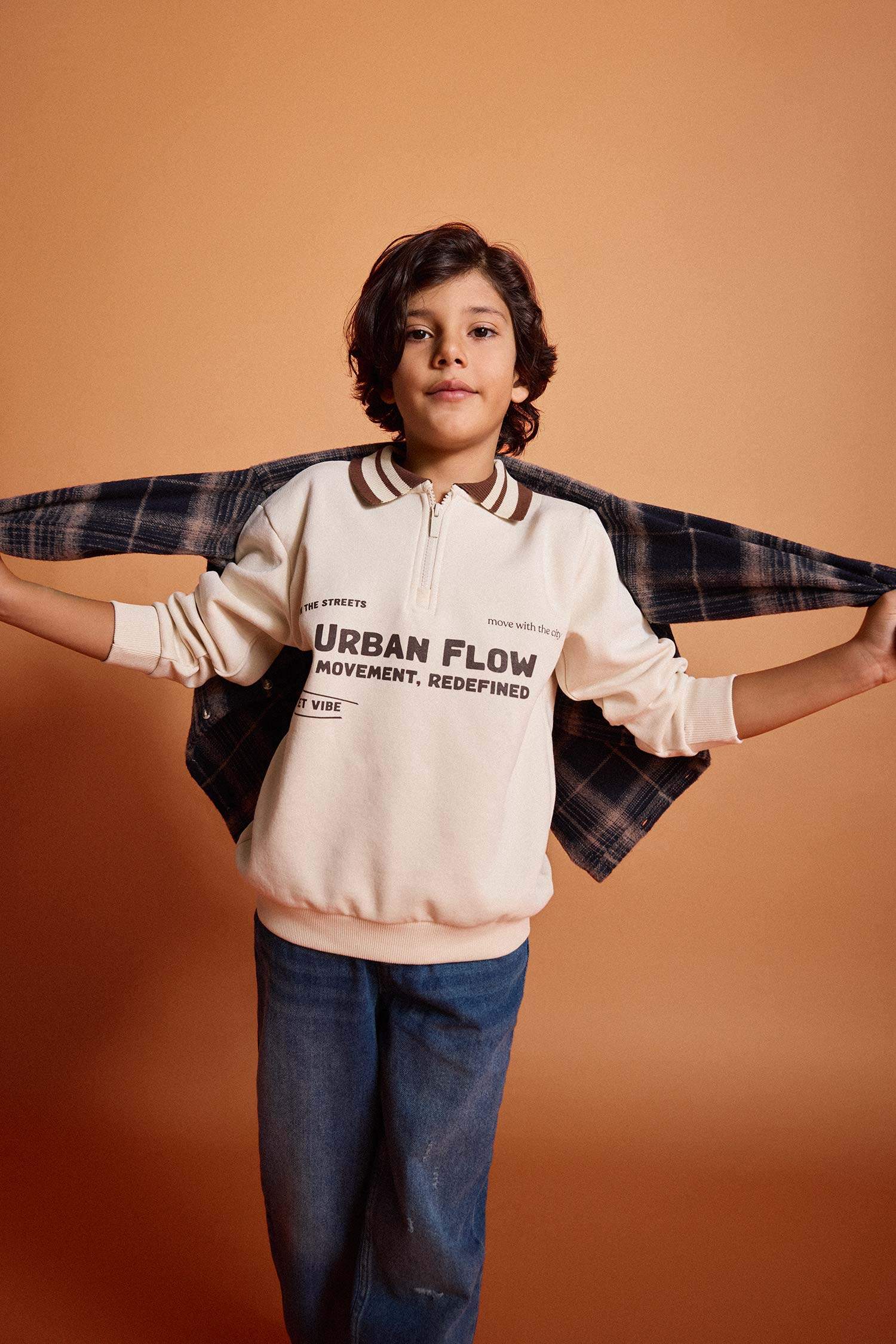 Erkek Çocuk Polo Yaka Baskılı İçi Yumuşak Tüylü Sweatshirt 