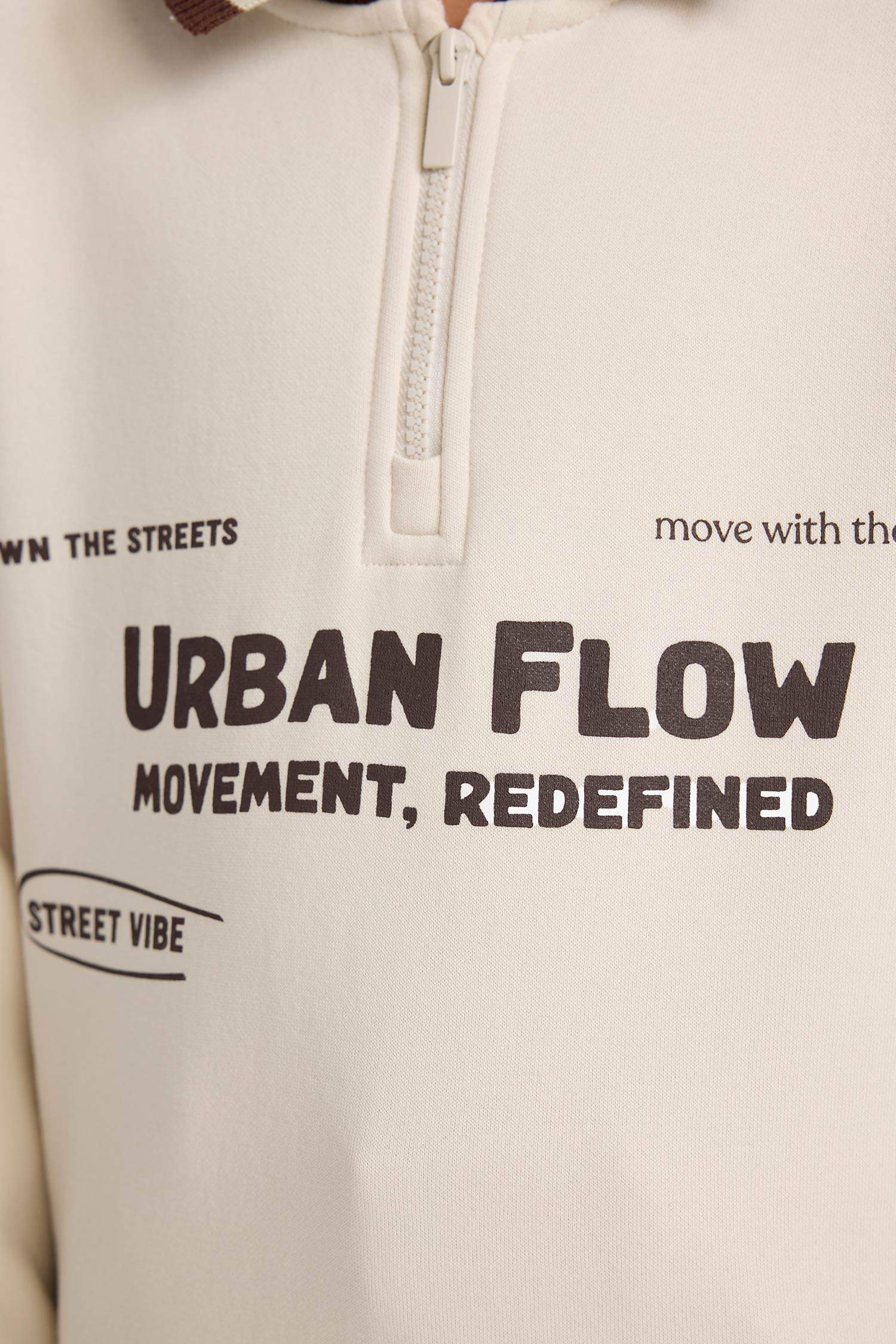 Erkek Çocuk Polo Yaka Baskılı İçi Yumuşak Tüylü Sweatshirt 