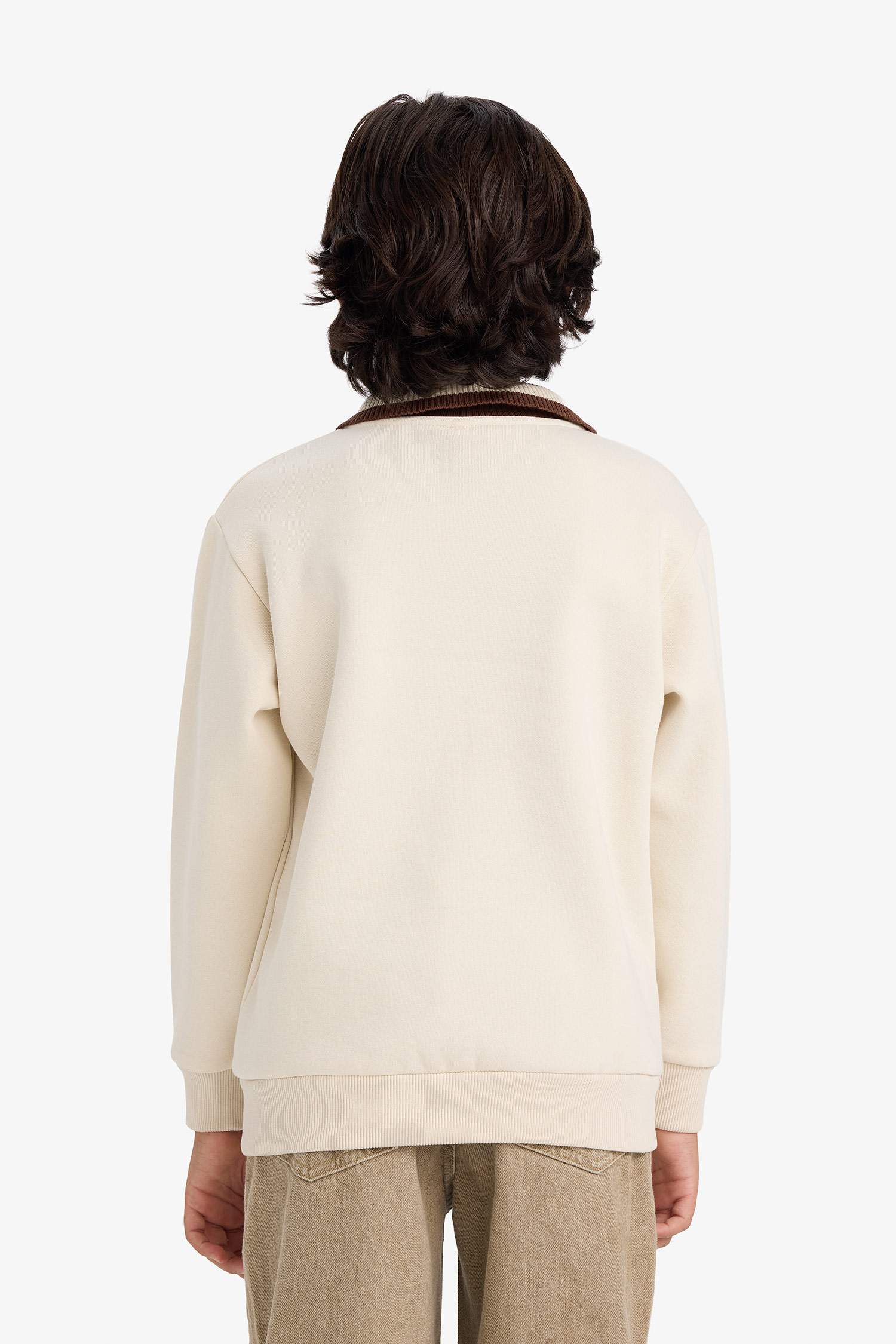 Erkek Çocuk Polo Yaka Baskılı İçi Yumuşak Tüylü Sweatshirt 