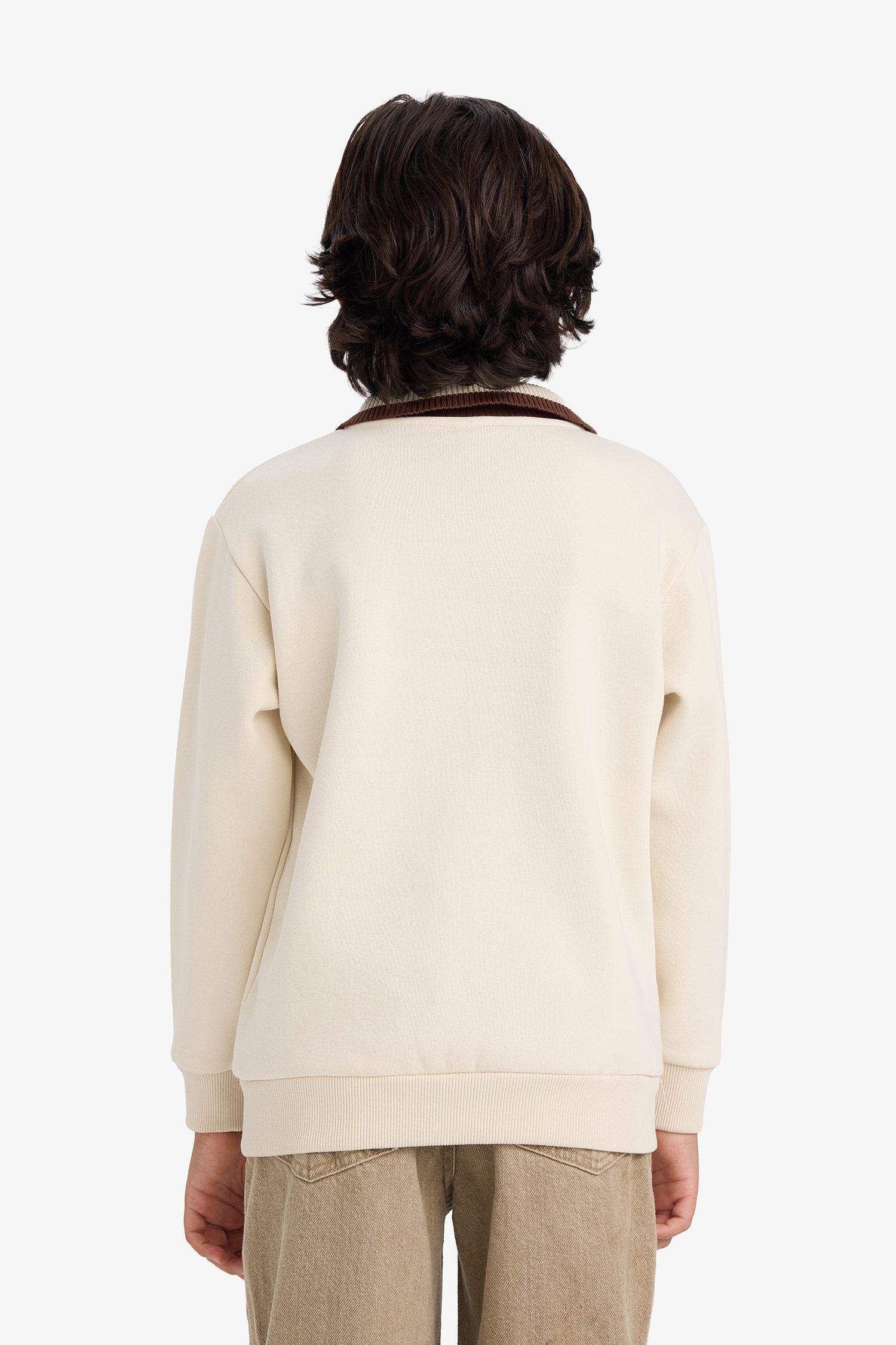 Erkek Çocuk Polo Yaka Baskılı İçi Yumuşak Tüylü Sweatshirt 