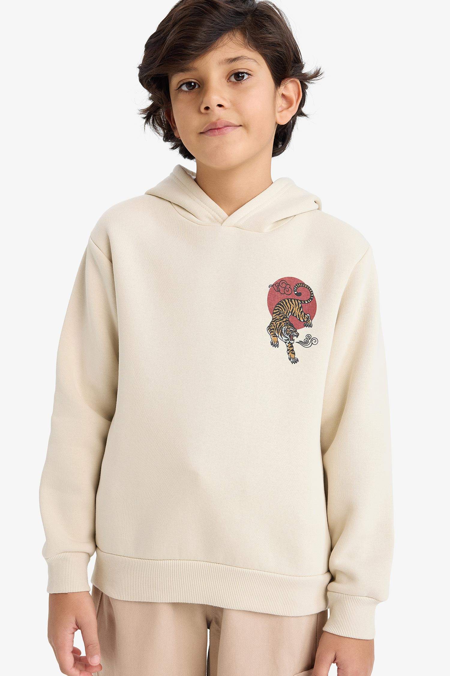 Erkek Çocuk Kapüşonlu Sırt Baskılı İçi Yumuşak Tüylü Sweatshirt