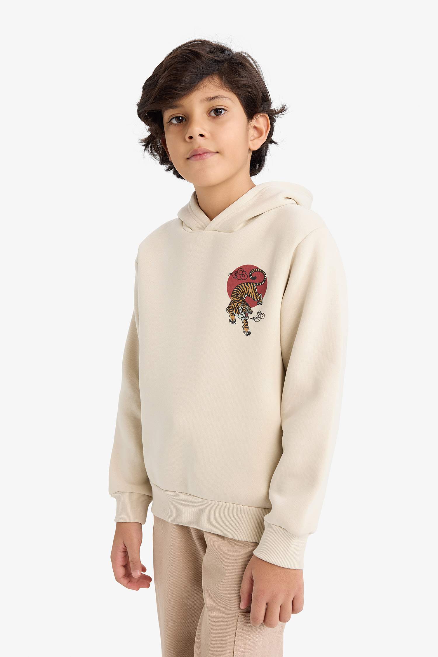 Erkek Çocuk Kapüşonlu Sırt Baskılı İçi Yumuşak Tüylü Sweatshirt