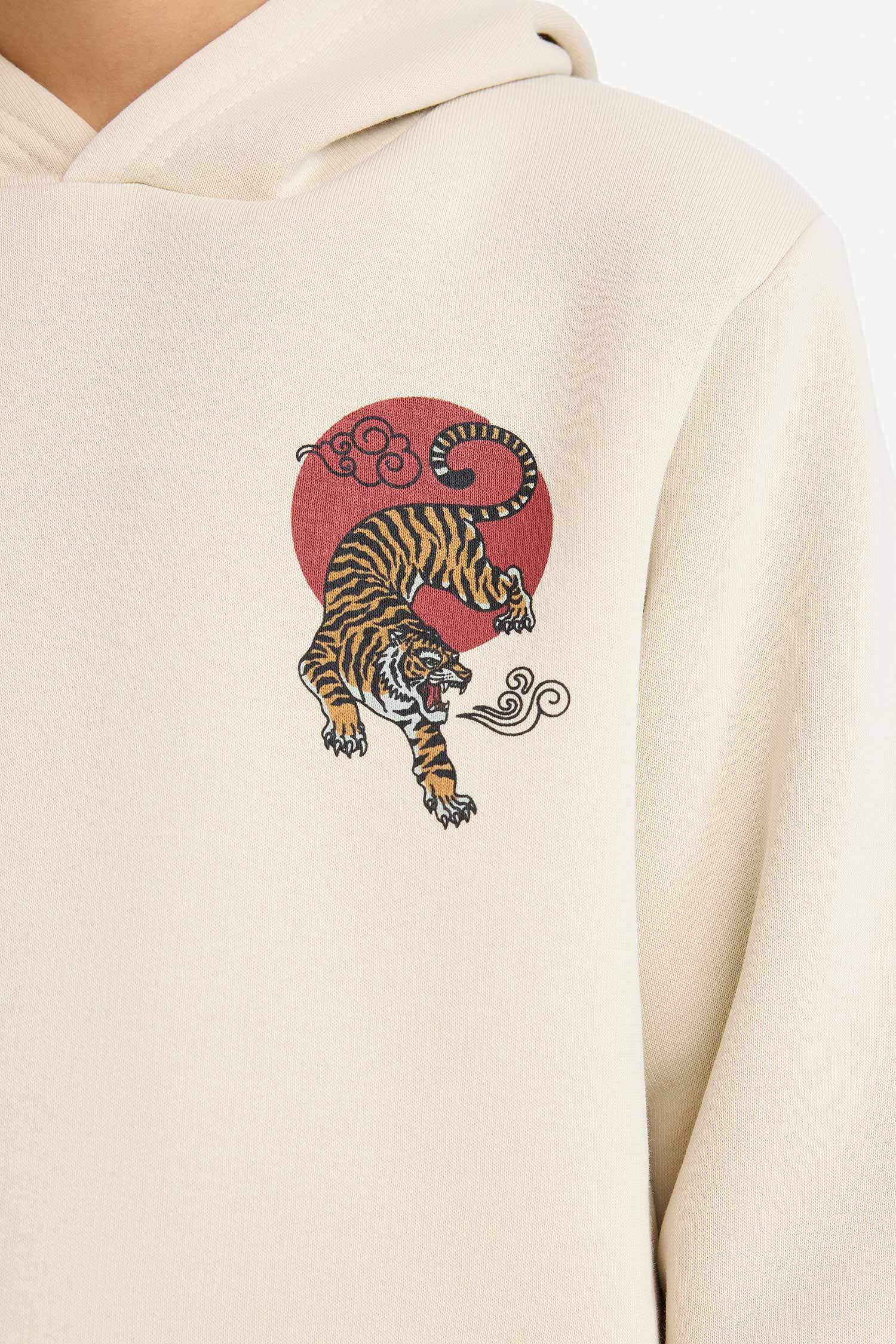 Erkek Çocuk Kapüşonlu Sırt Baskılı İçi Yumuşak Tüylü Sweatshirt