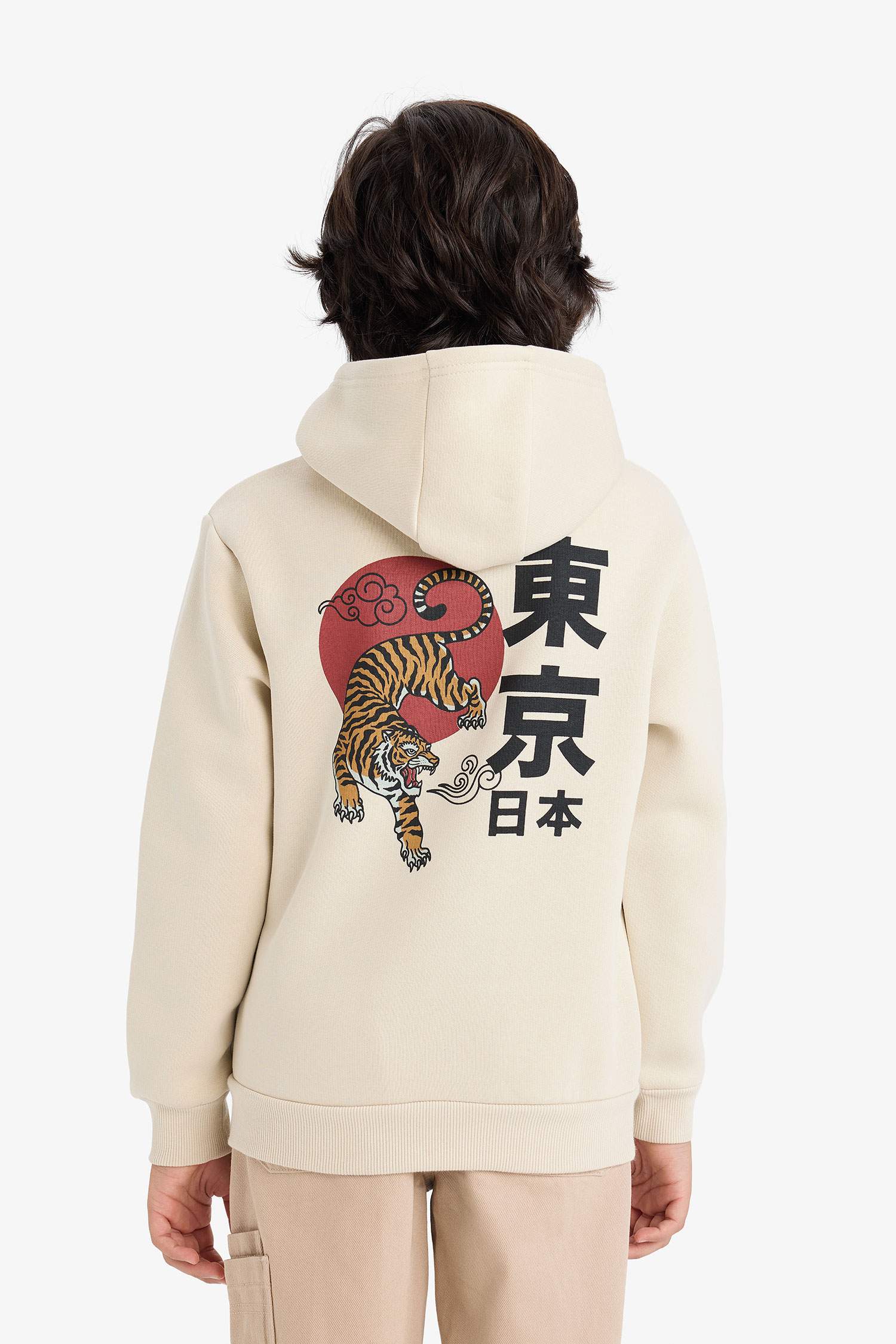 Erkek Çocuk Kapüşonlu Sırt Baskılı İçi Yumuşak Tüylü Sweatshirt