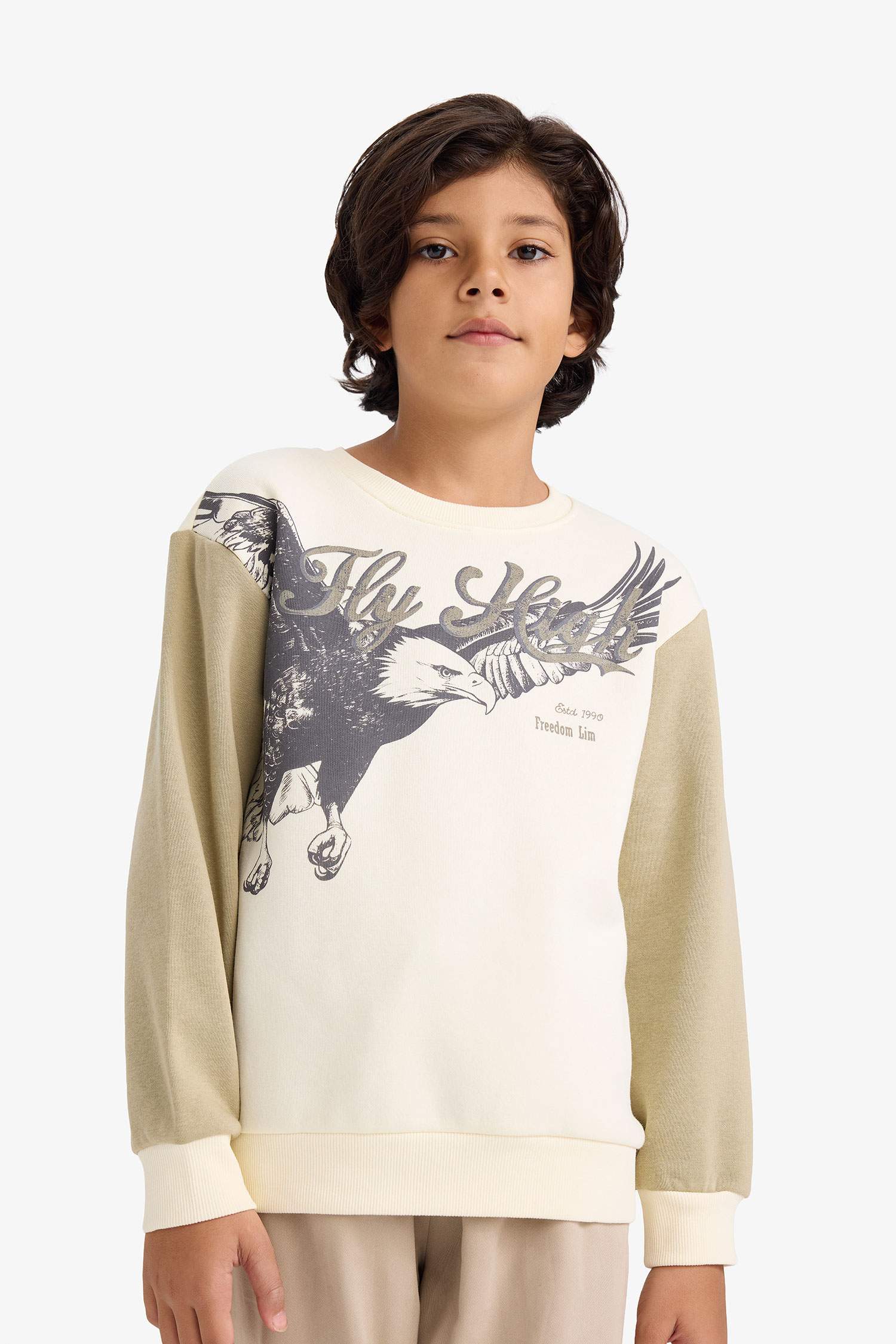 Erkek Çocuk Bisiklet Yaka Baskılı İçi Yumuşak Tüylü Sweatshirt