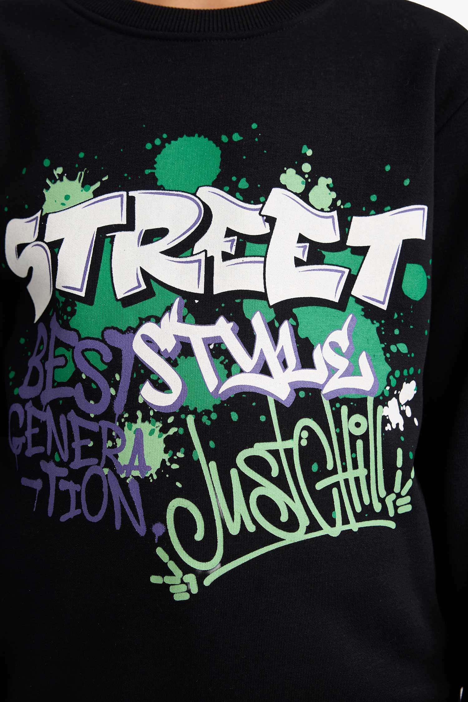 Erkek Çocuk Bisiklet Yaka Baskılı İçi Yumuşak Tüylü Sweatshirt