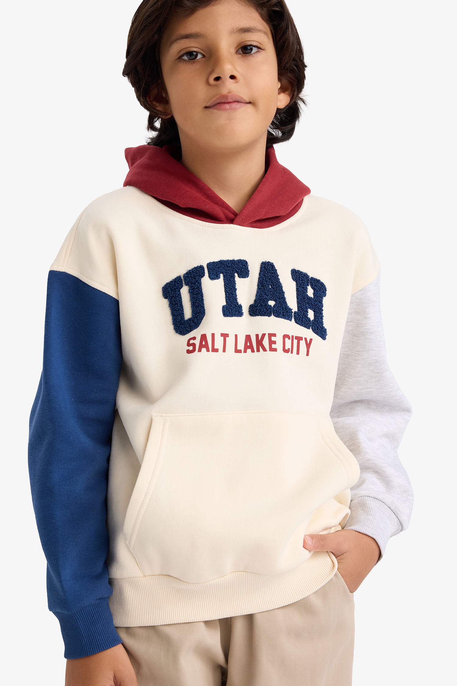 Erkek Çocuk Oversize Geniş Kalıp Kapüşonlu Baskılı İçi Yumuşak Tüylü Sweatshirt