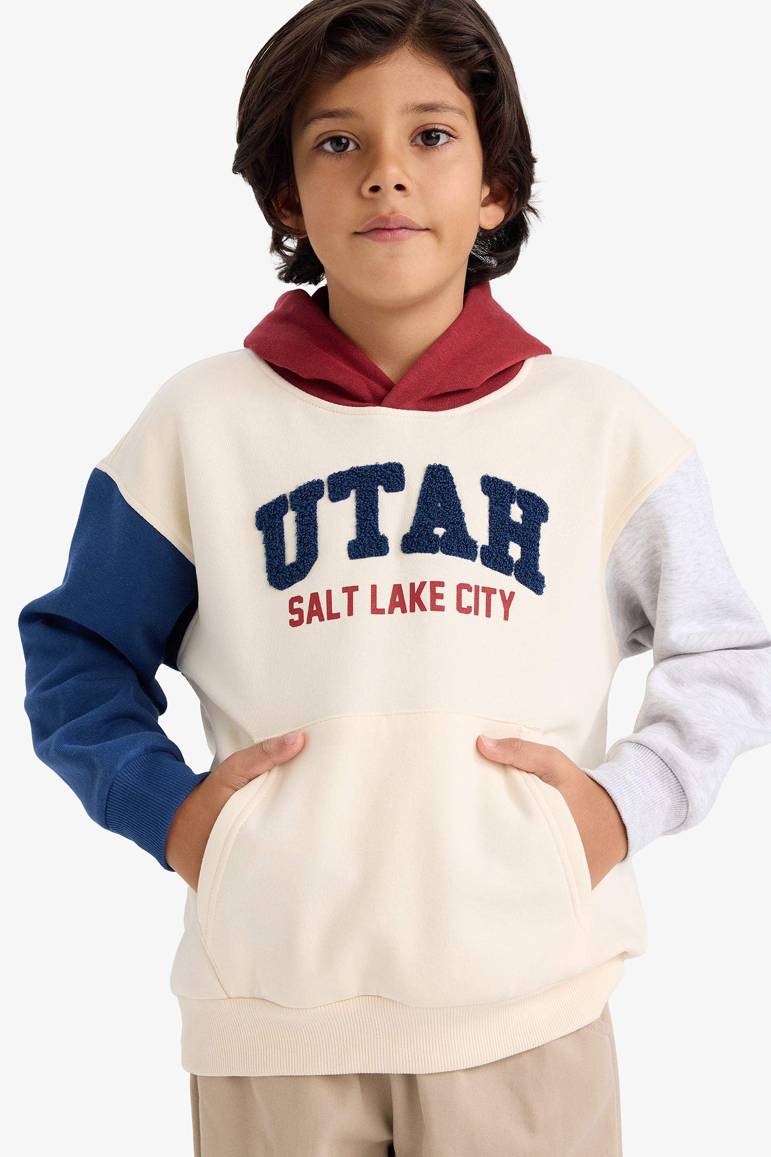 Erkek Çocuk Oversize Geniş Kalıp Kapüşonlu Baskılı İçi Yumuşak Tüylü Sweatshirt