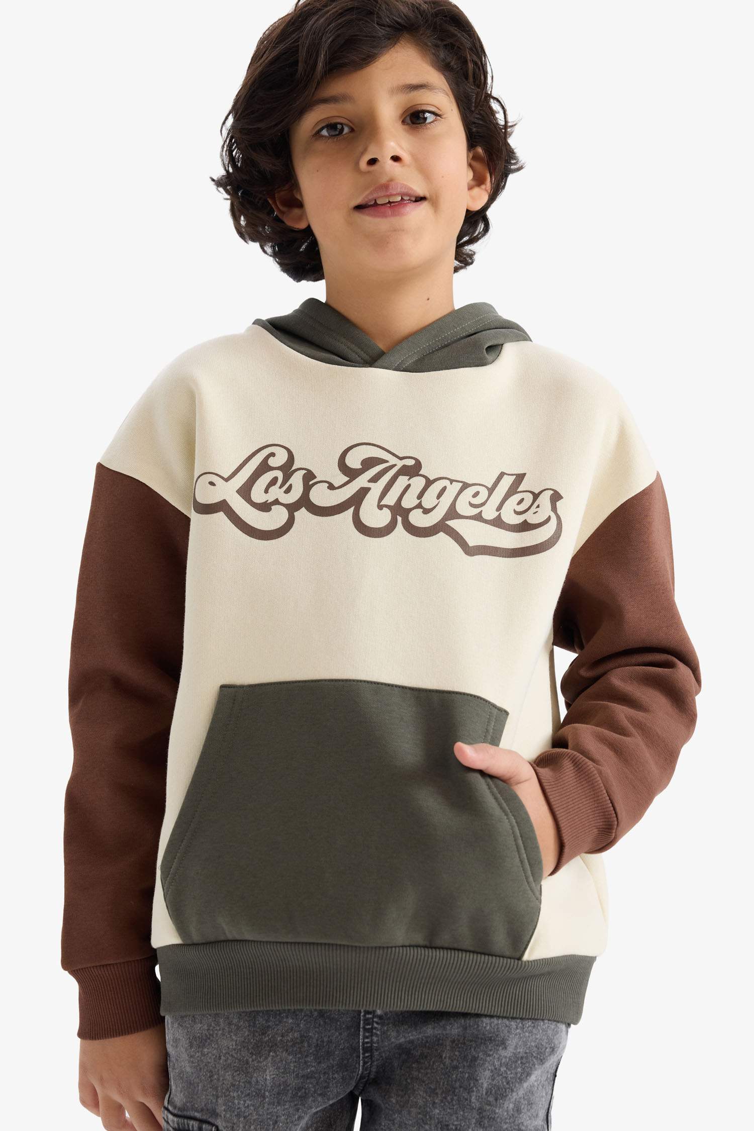 Oversize Geniş Kalıp Kapüşonlu Baskılı İçi Yumuşak Tüylü Sweatshirt Erkek Çocuk