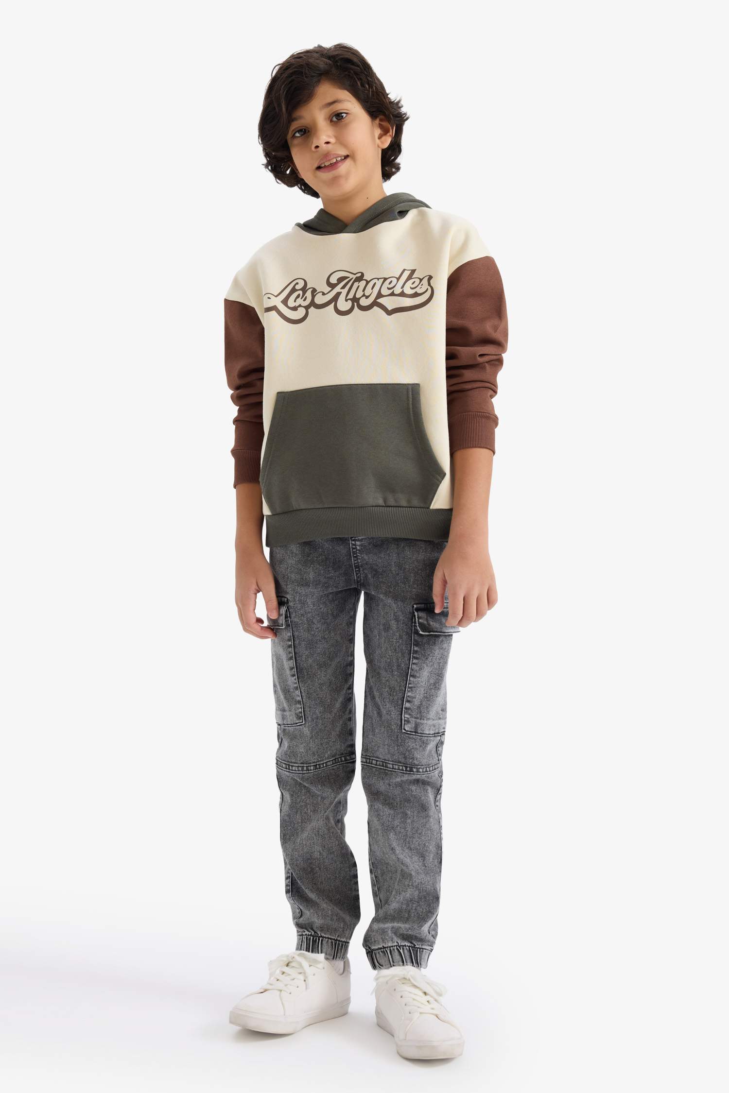 Oversize Geniş Kalıp Kapüşonlu Baskılı İçi Yumuşak Tüylü Sweatshirt Erkek Çocuk