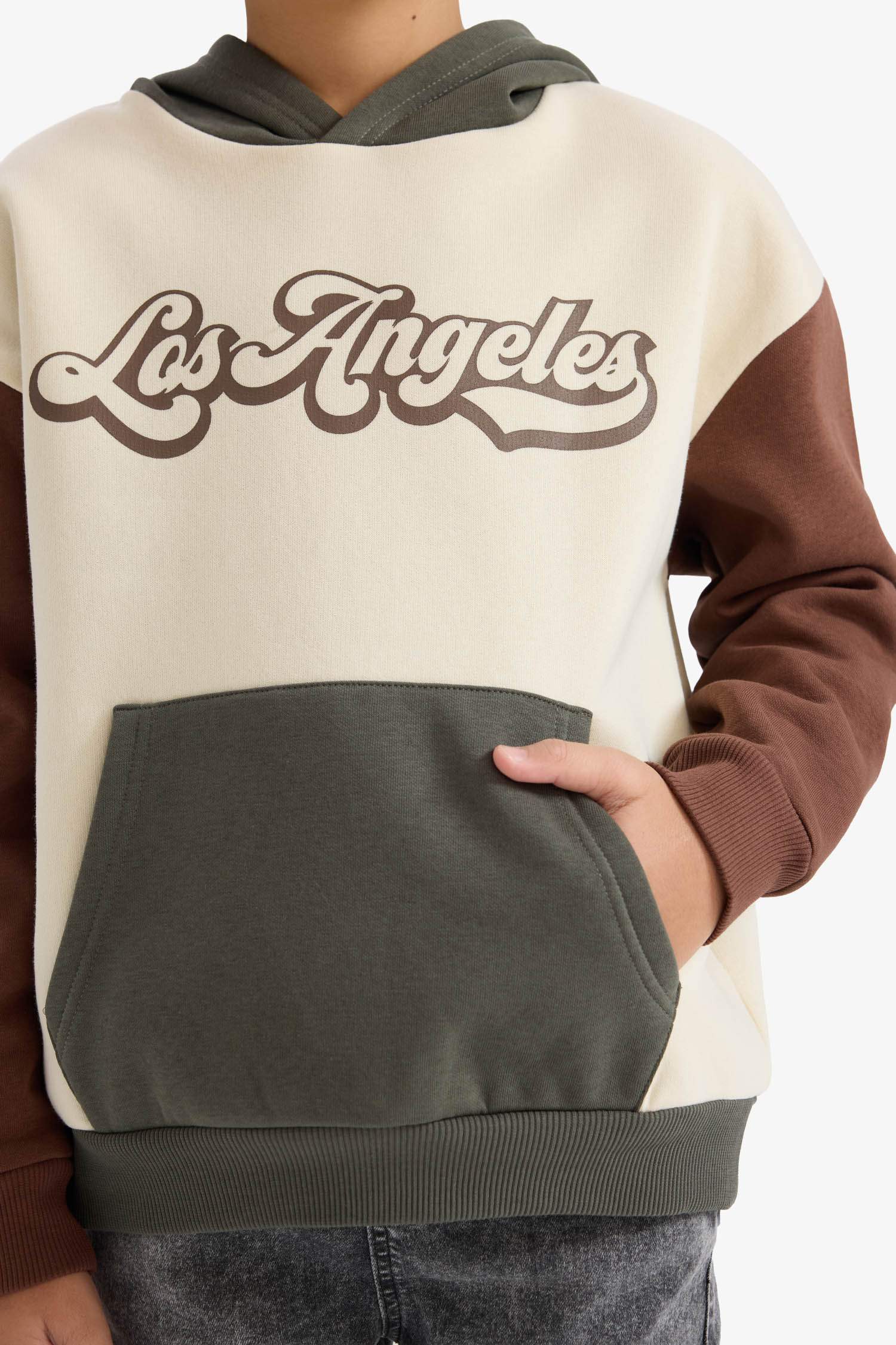 Oversize Geniş Kalıp Kapüşonlu Baskılı İçi Yumuşak Tüylü Sweatshirt Erkek Çocuk