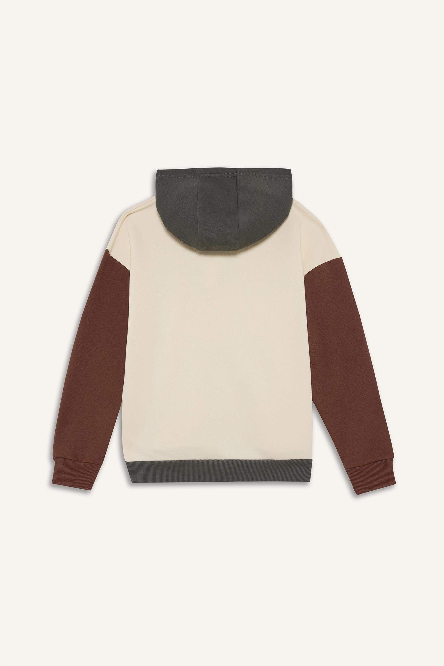 Oversize Geniş Kalıp Kapüşonlu Baskılı İçi Yumuşak Tüylü Sweatshirt Erkek Çocuk