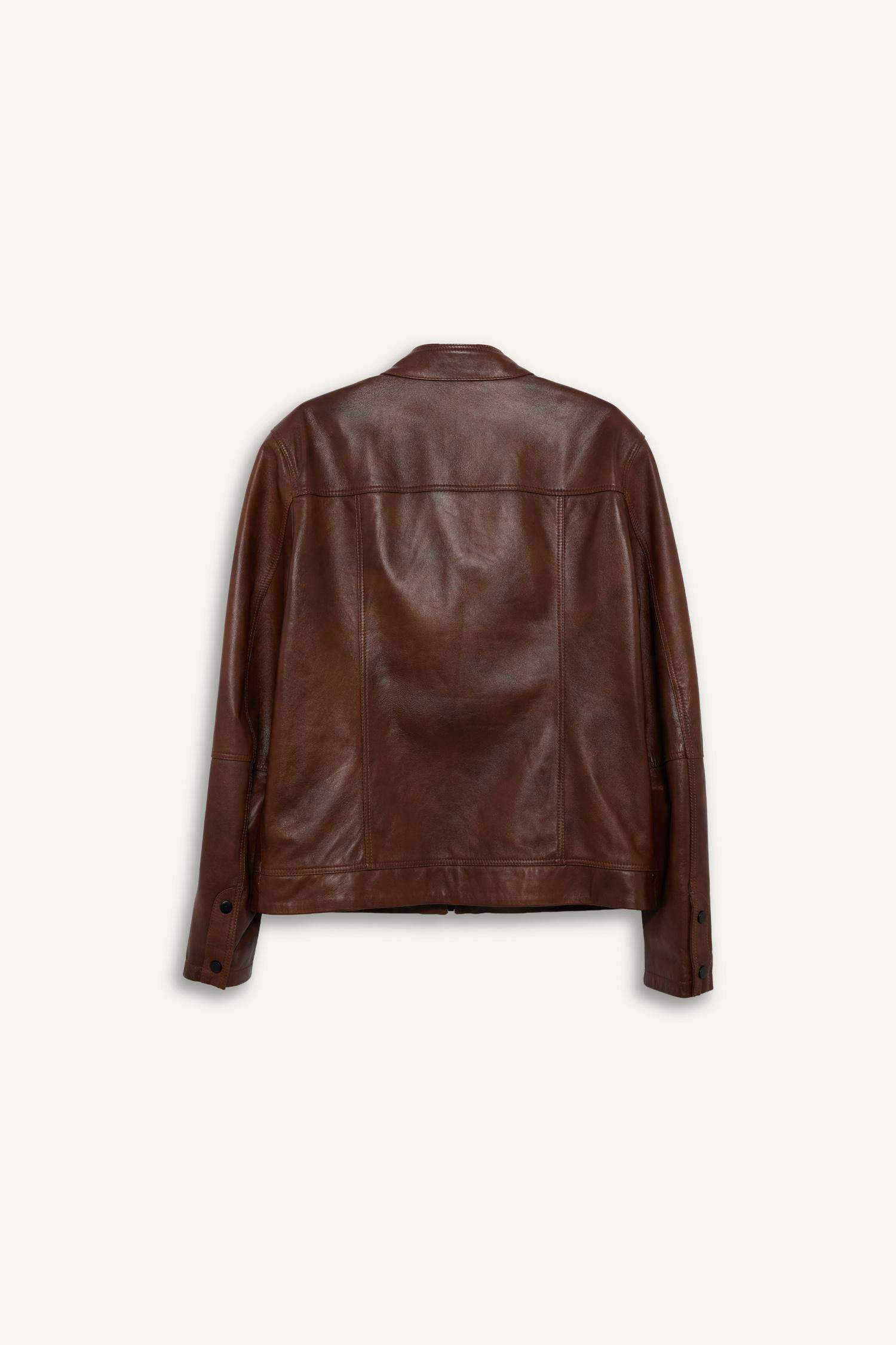 %100 Deri Premium Slim Fit Dar Kesim Dik Yaka Astarlı Fermuarlı Mont