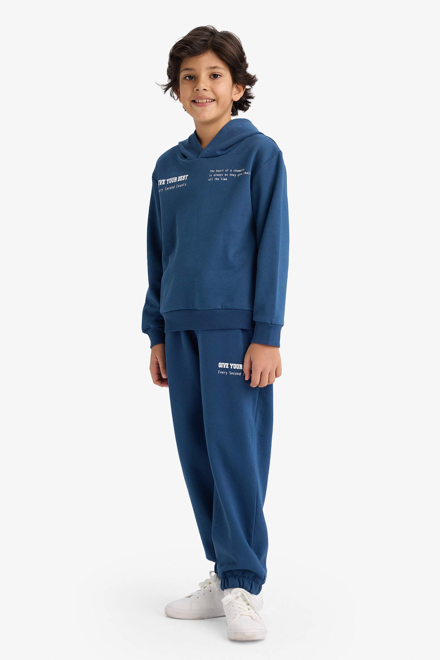 Erkek Çocuk 2'li Takım Baskılı Kapüşonlu Sweatshirt Eşofman Altı