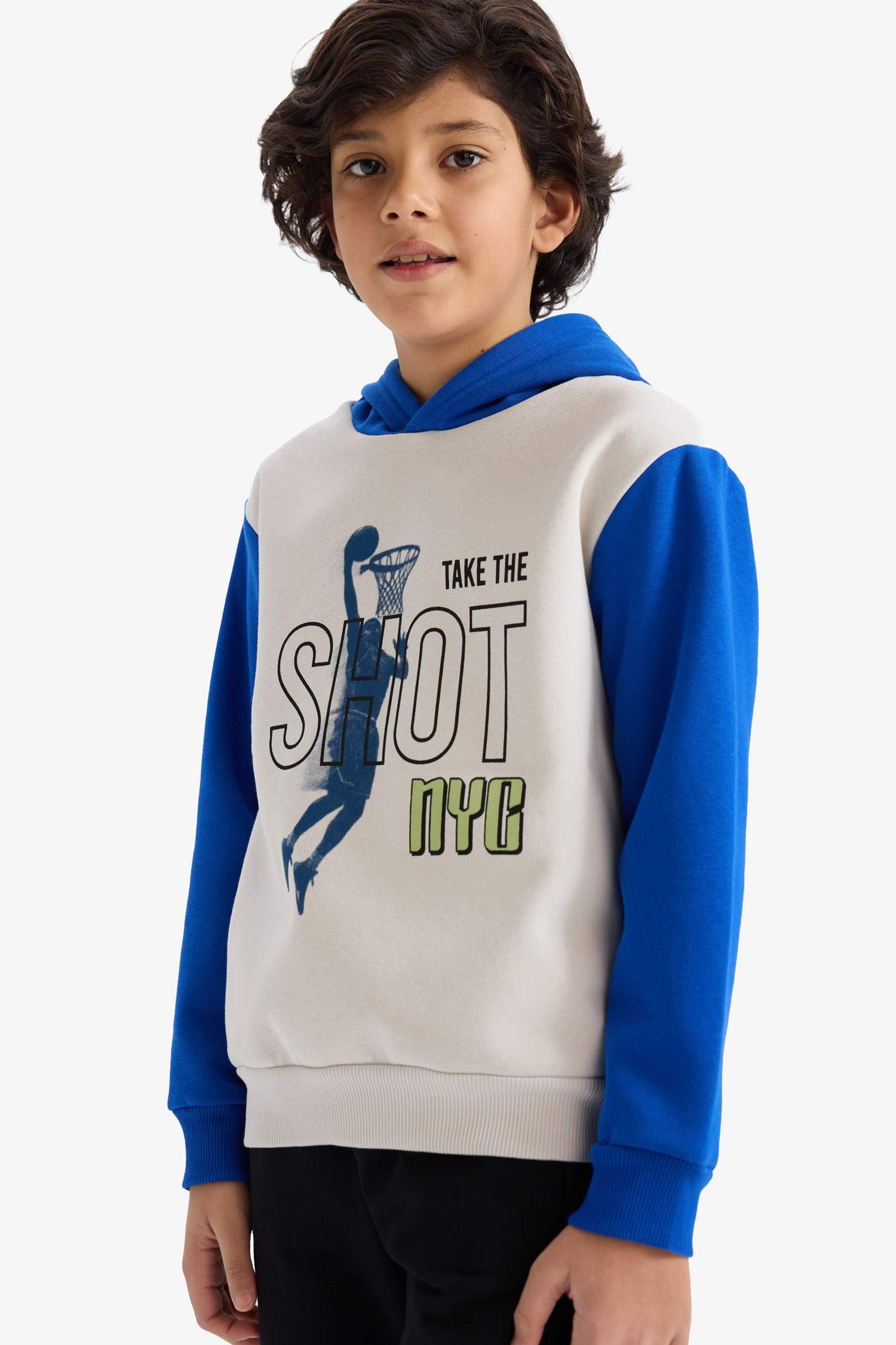 Kapüşonlu Baskılı İçi Yumuşak Tüylü Sweatshirt Erkek Çocuk