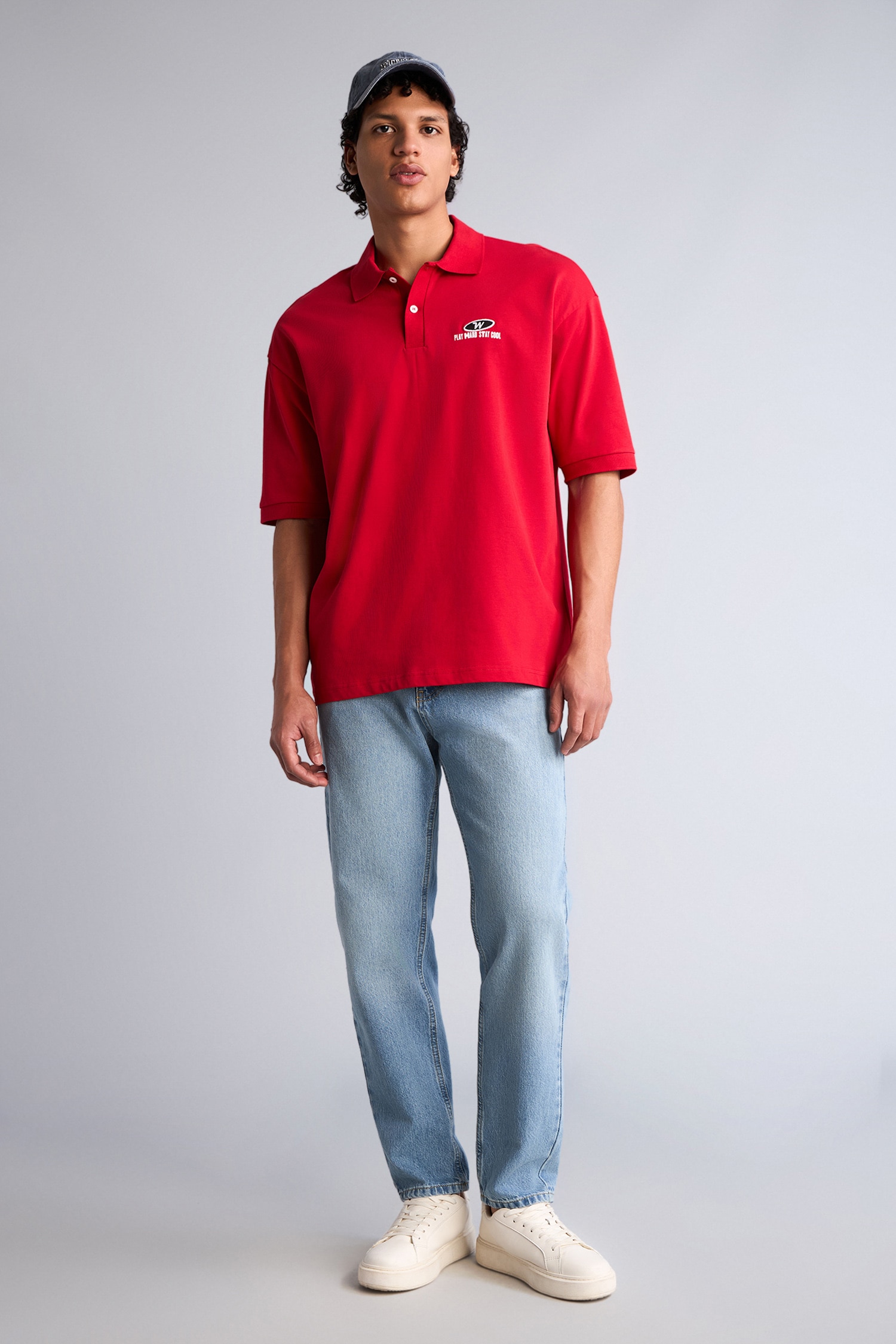 DeFacto %100 Pamuk Loose Fit Baskılı Polo Tişört görsel 2