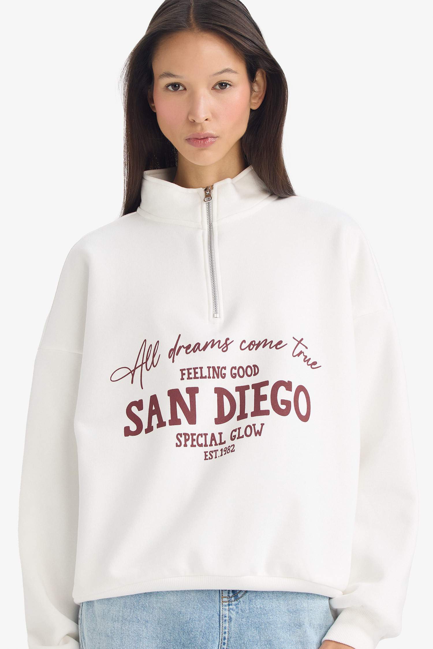 Oversize Fit Printed Long Sleeve Sweatshirt