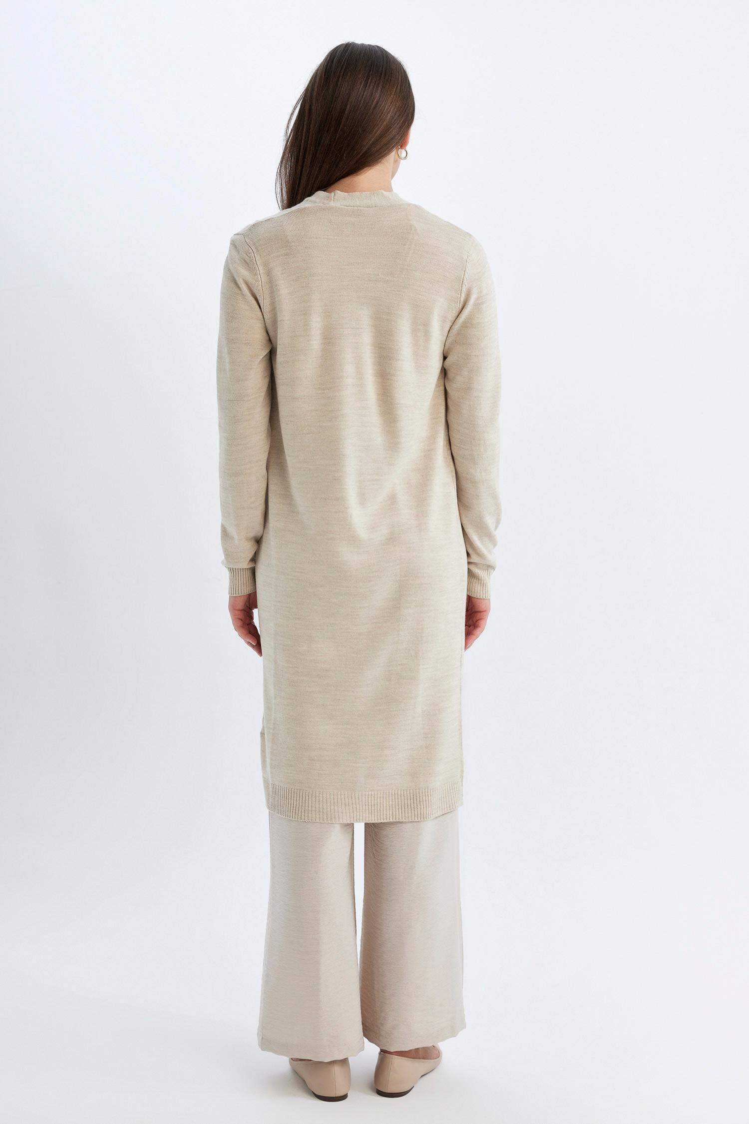 Regular Fit V Yaka Basic Düz Cepli Uzun Triko Hırka