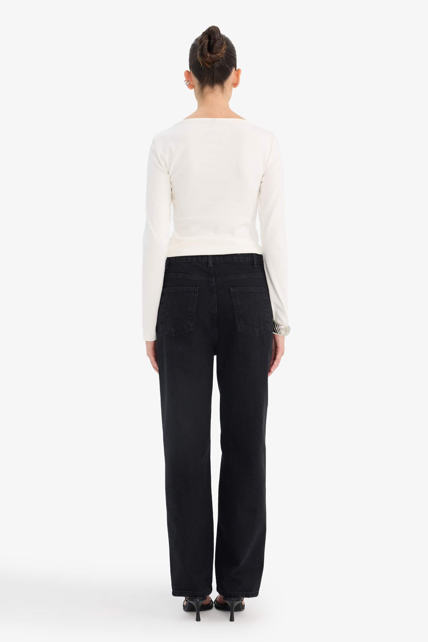 Straight Fit Yüksek Bel Bilek Boy Jean Pantolon