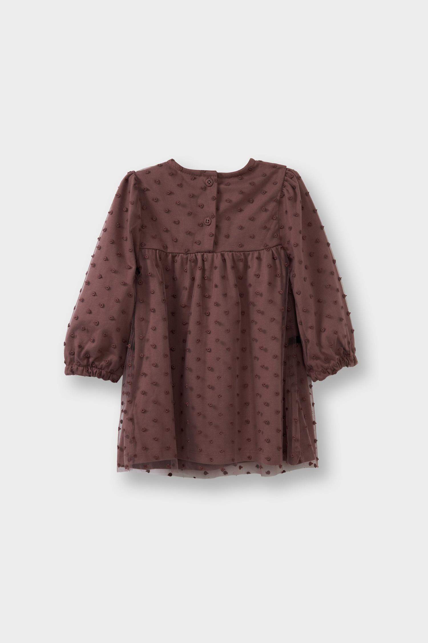 فستان بناتي منقط تول ردن طويل