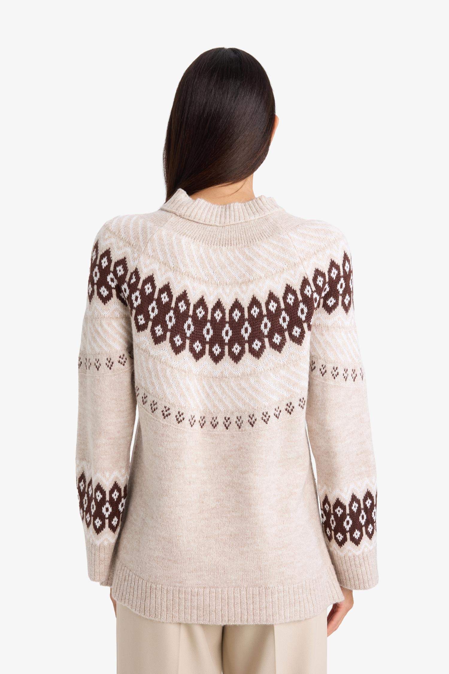 Regular Fit Bisiklet Yaka Desenli Triko Kazak Tunik