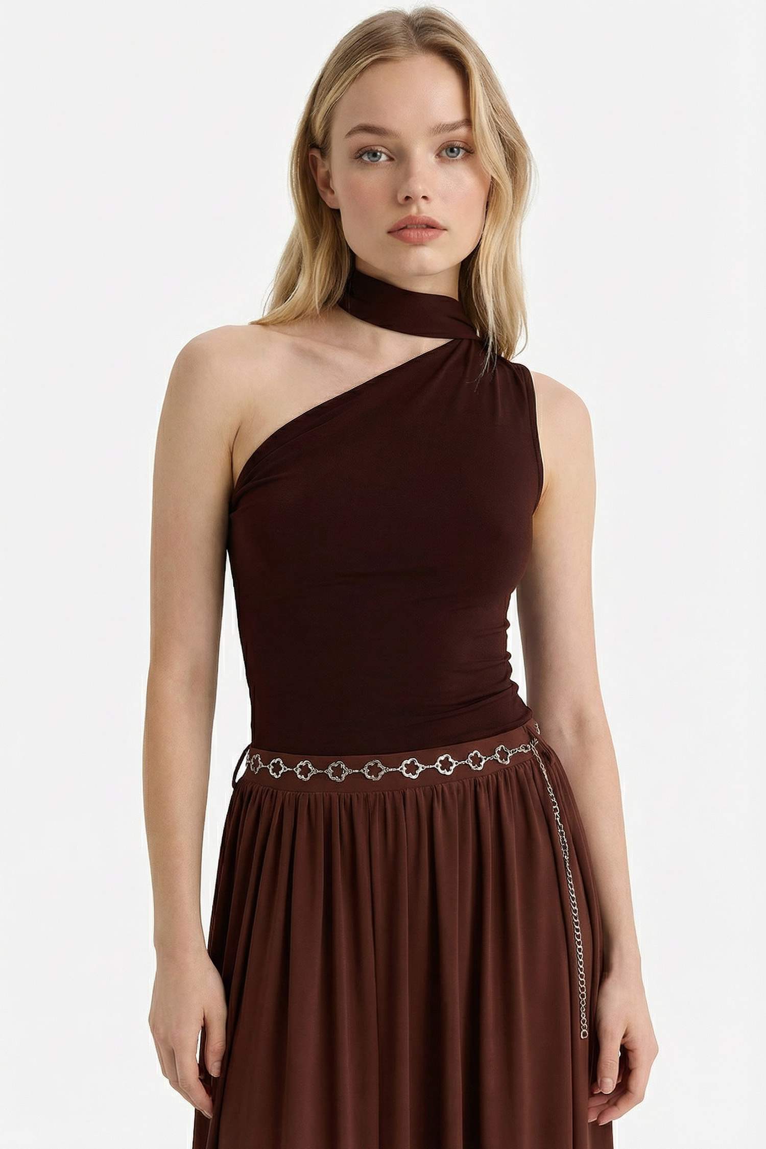 Blouse à une épaule avec foulard Coupe ajustée