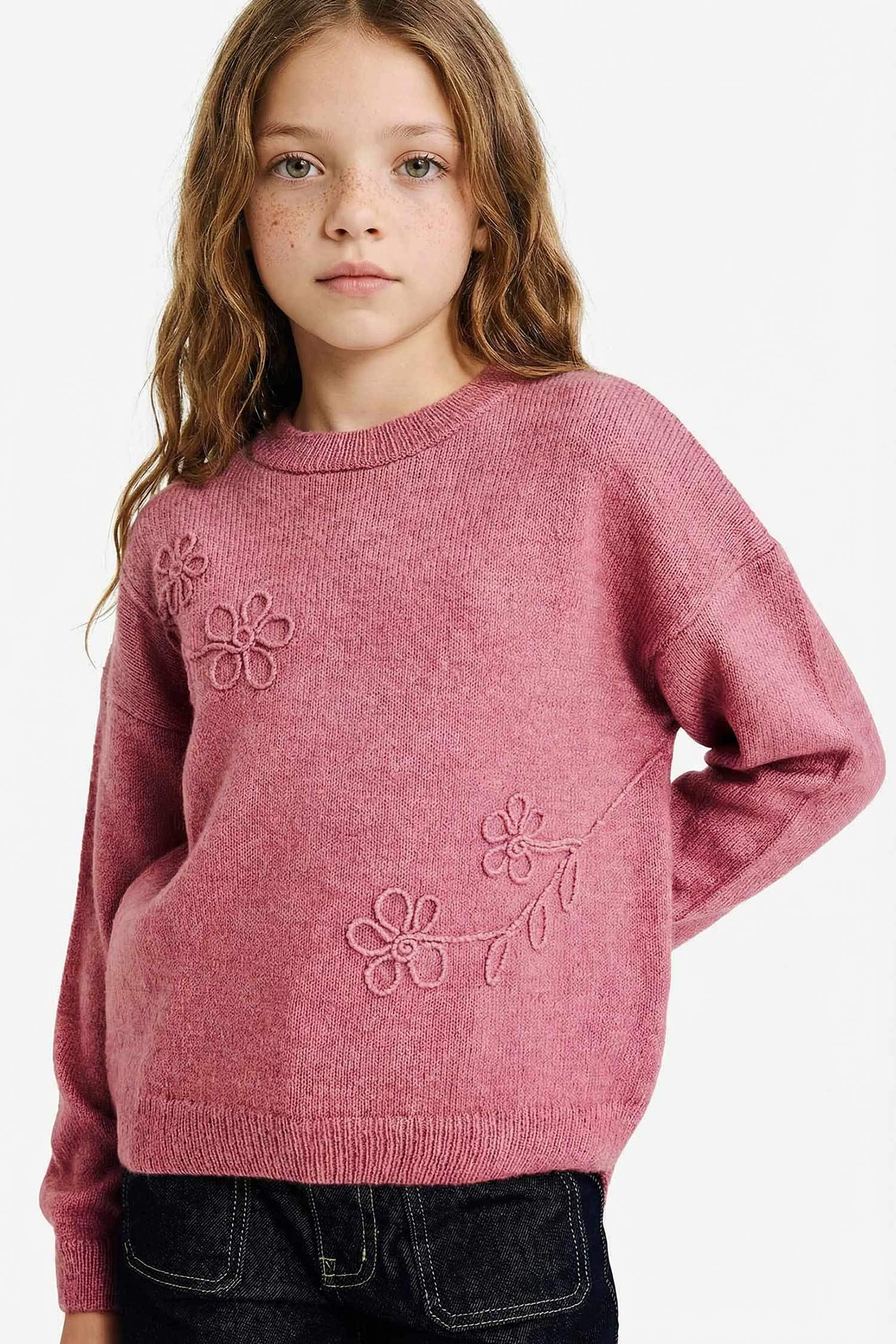 Girl Regular Fit Embroidered Crew Neck Pullover