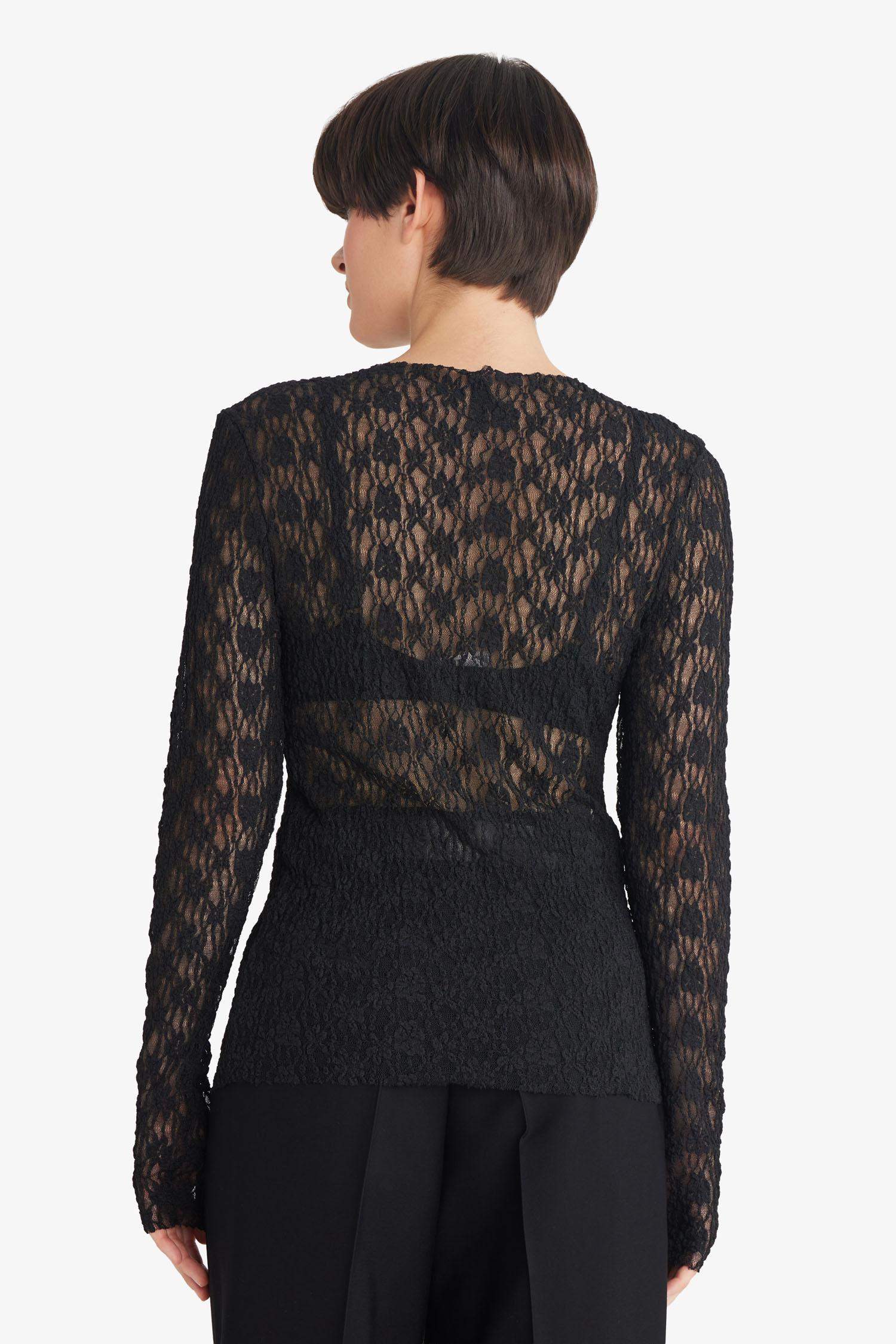 Slim Fit Embroidered Long Sleeve Lace Top