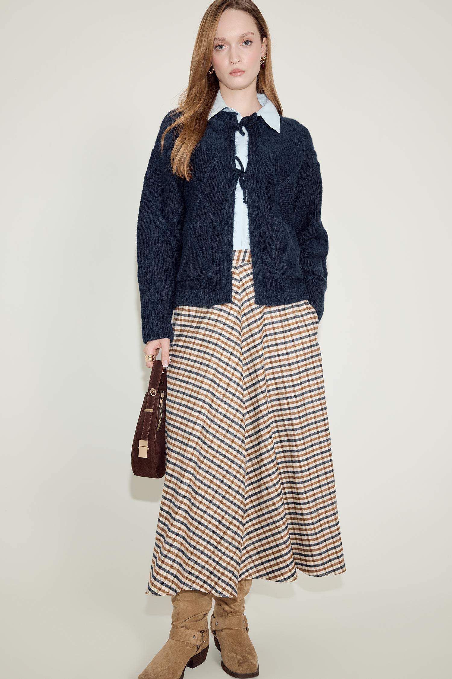 A Cut Plaid Maxi Skirt