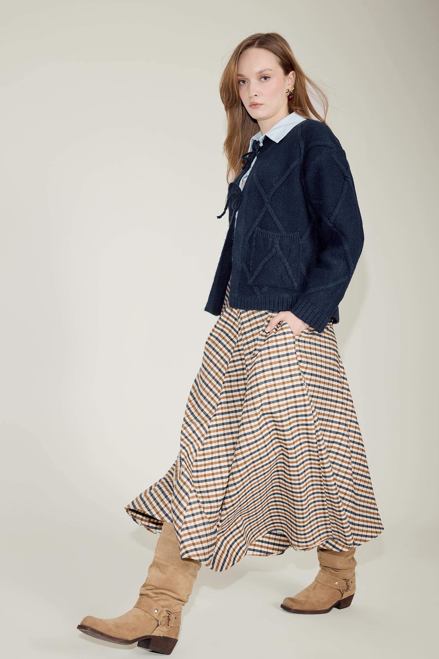 A Cut Plaid Maxi Skirt