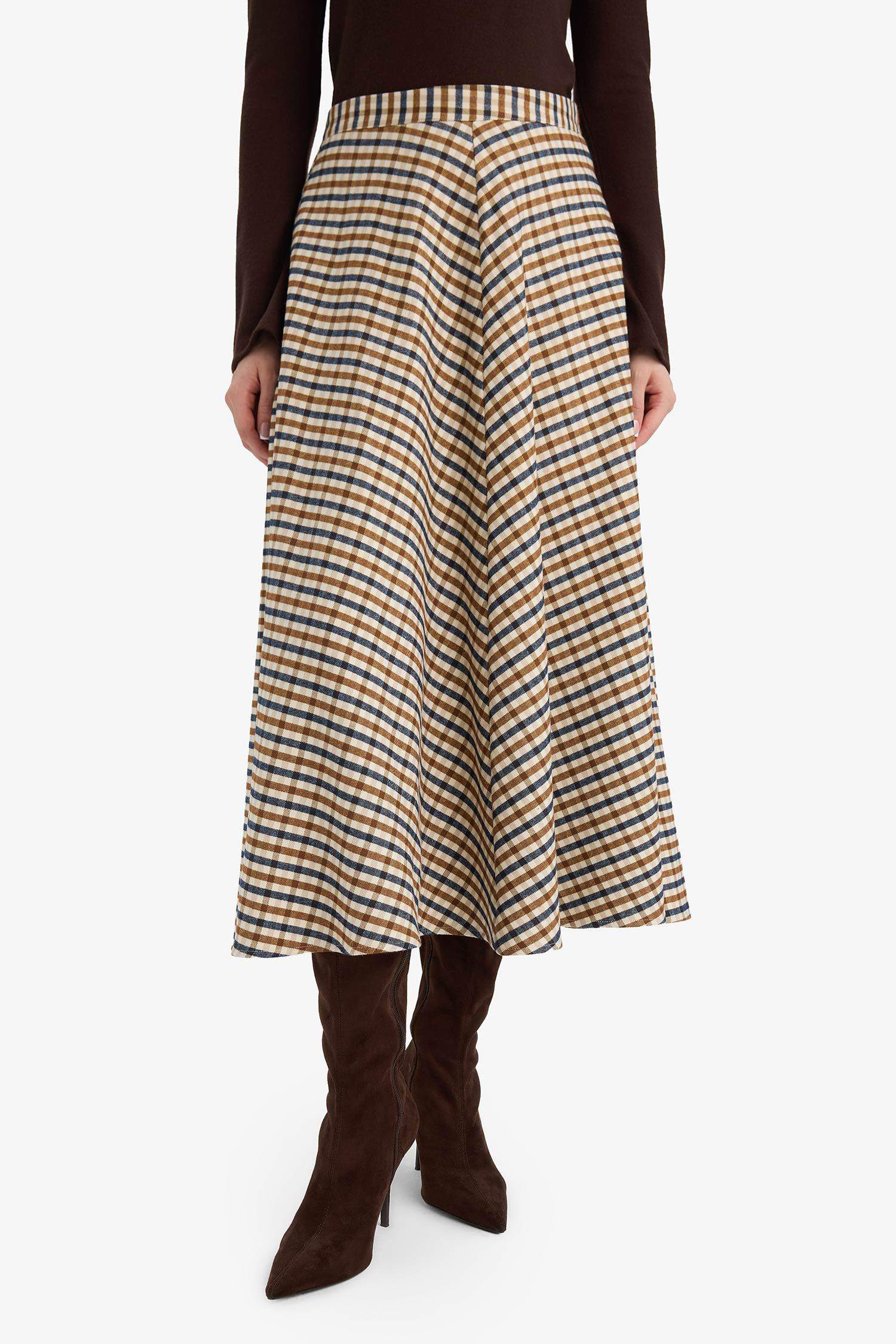 A Cut Plaid Maxi Skirt