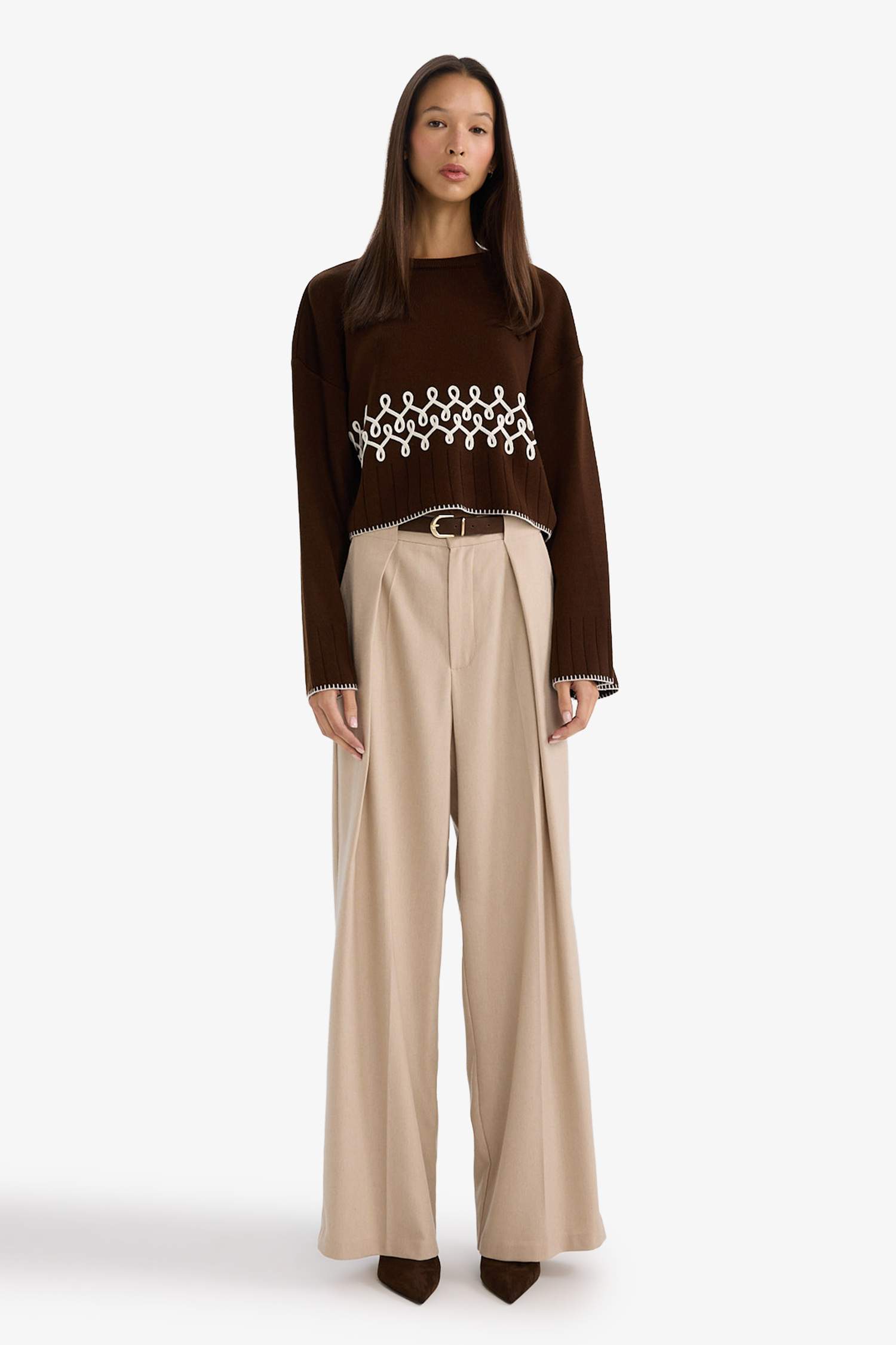 Wide Leg Çift Cepli Yüksek Bel Düz Paça Pantolon