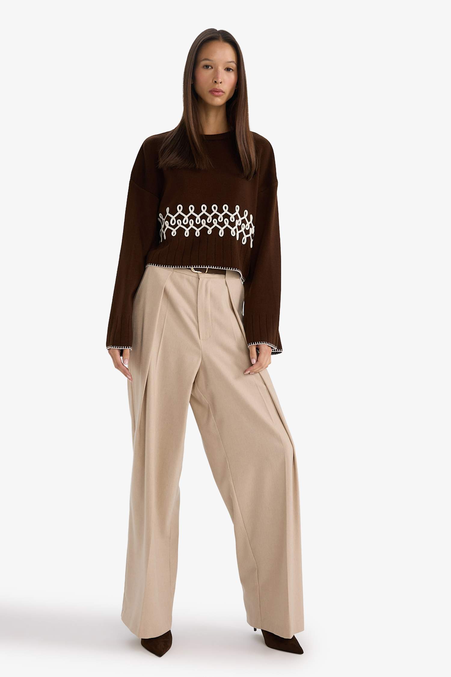 Wide Leg Çift Cepli Yüksek Bel Düz Paça Pantolon