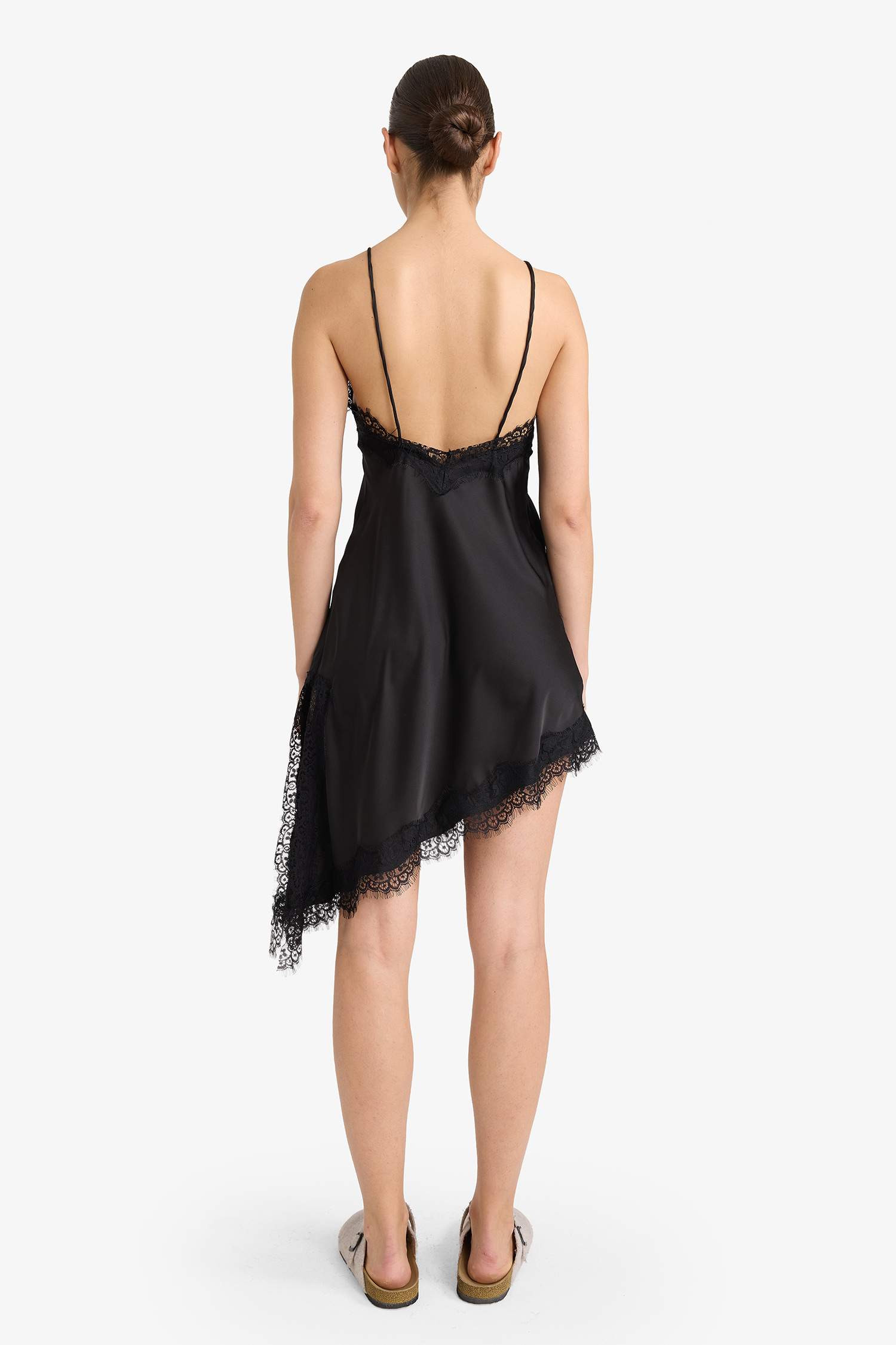 فستان ستان قصة عادية بياقة V Fall in Love من