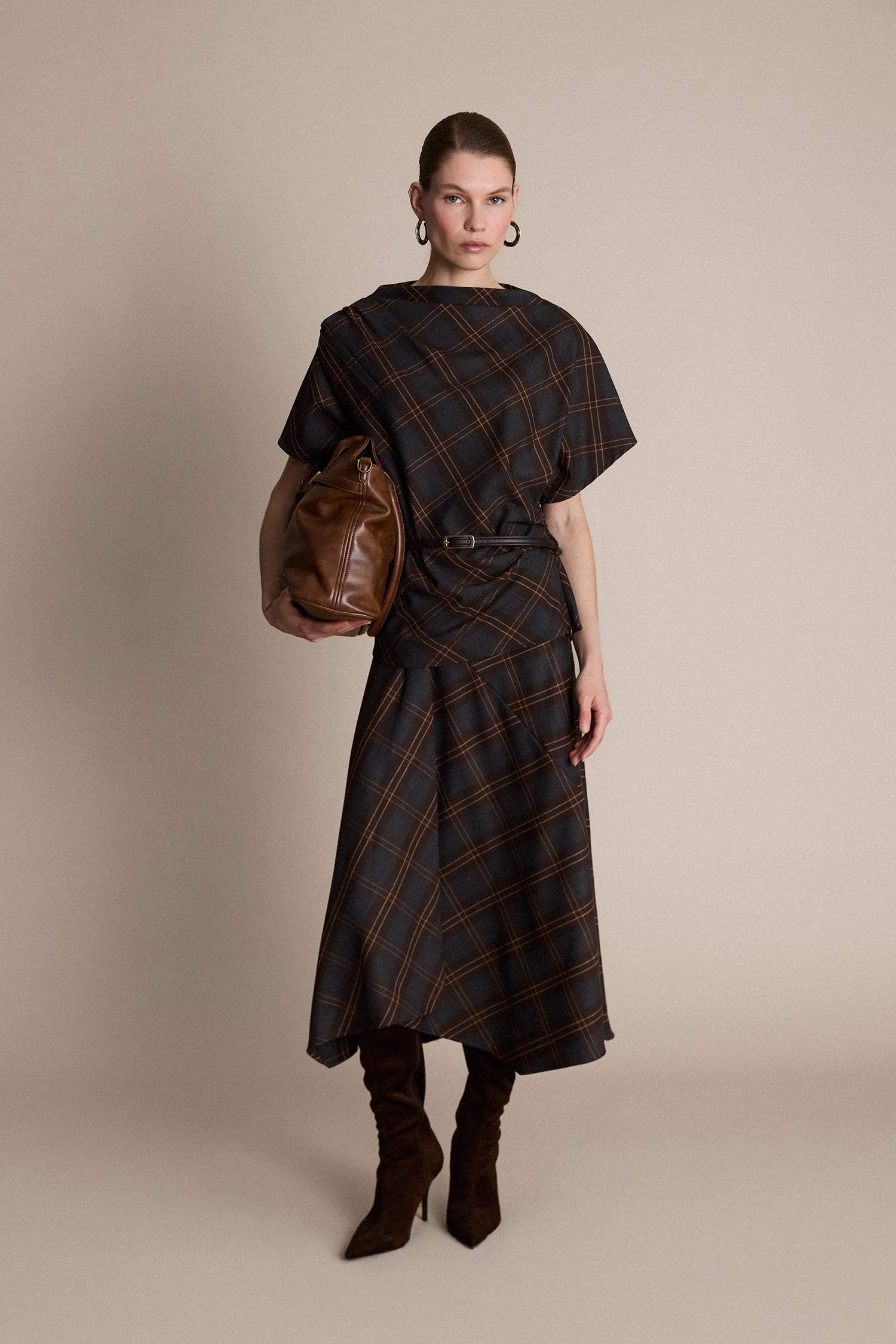 Pencil Regular Waist Checked Midi Skirt